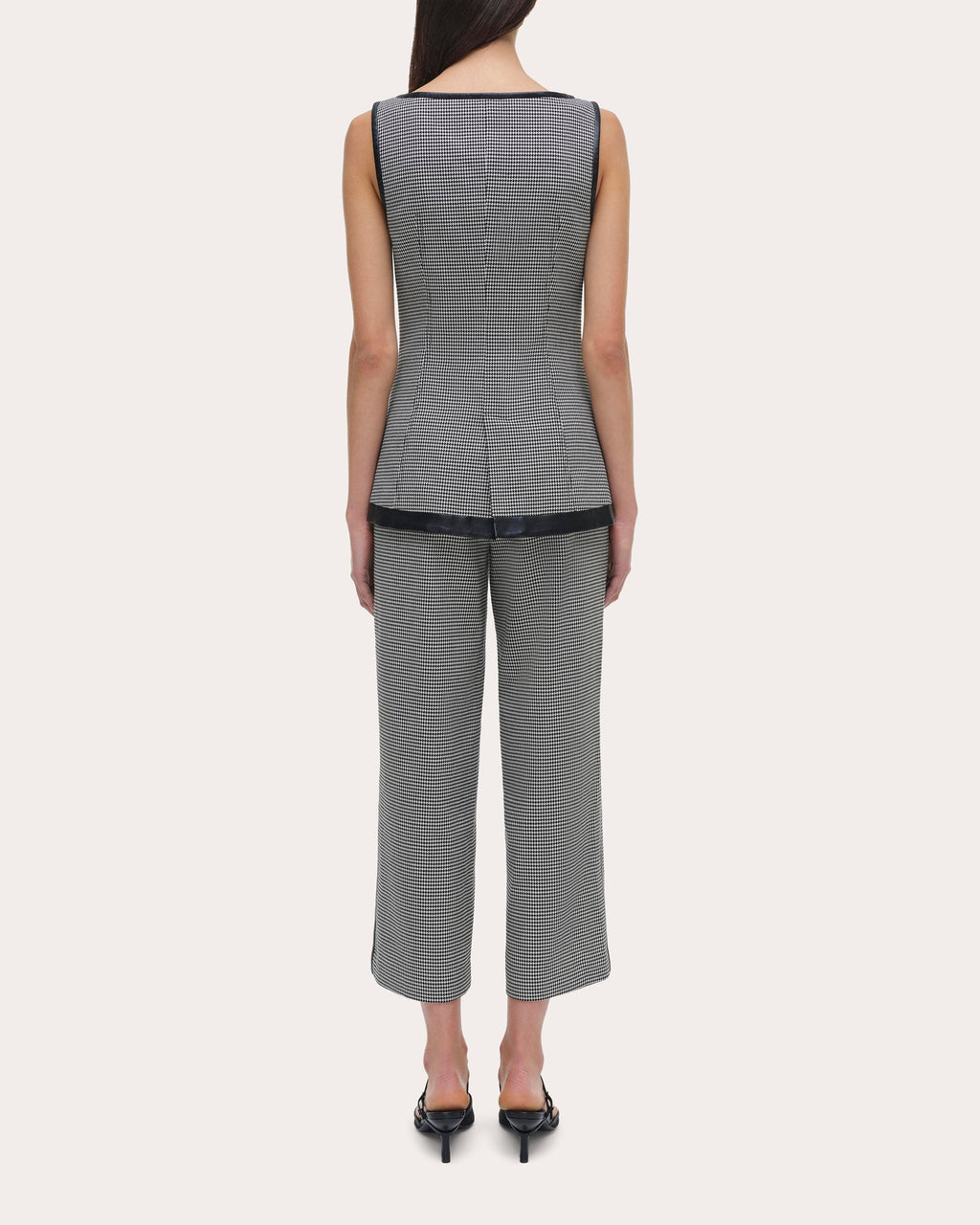 Cressida Faux Leather-Trim Houndstooth Top