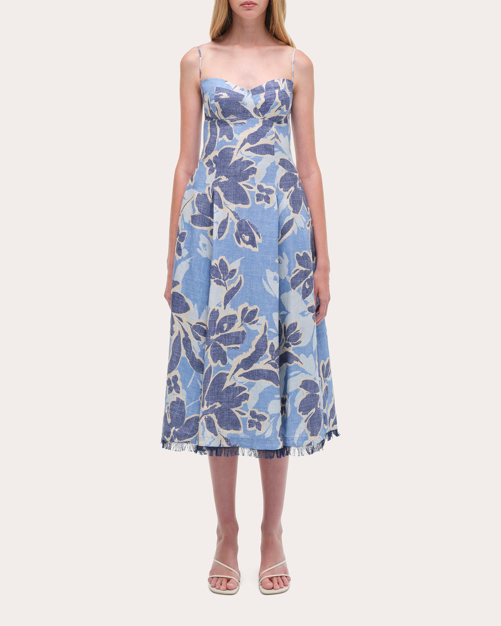 Analise Floral Linen Bustier Midi Dress