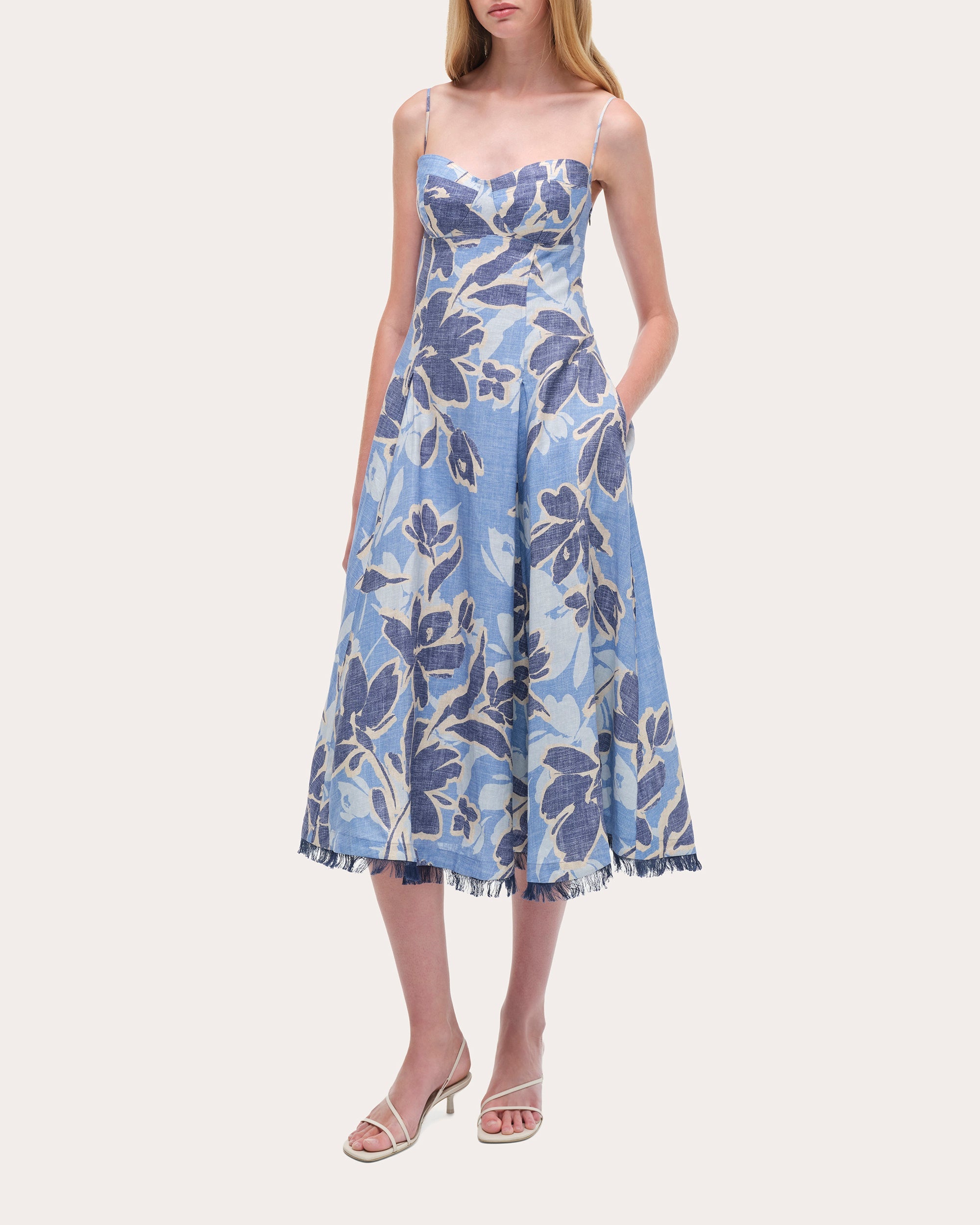 Analise Floral Linen Bustier Midi Dress
