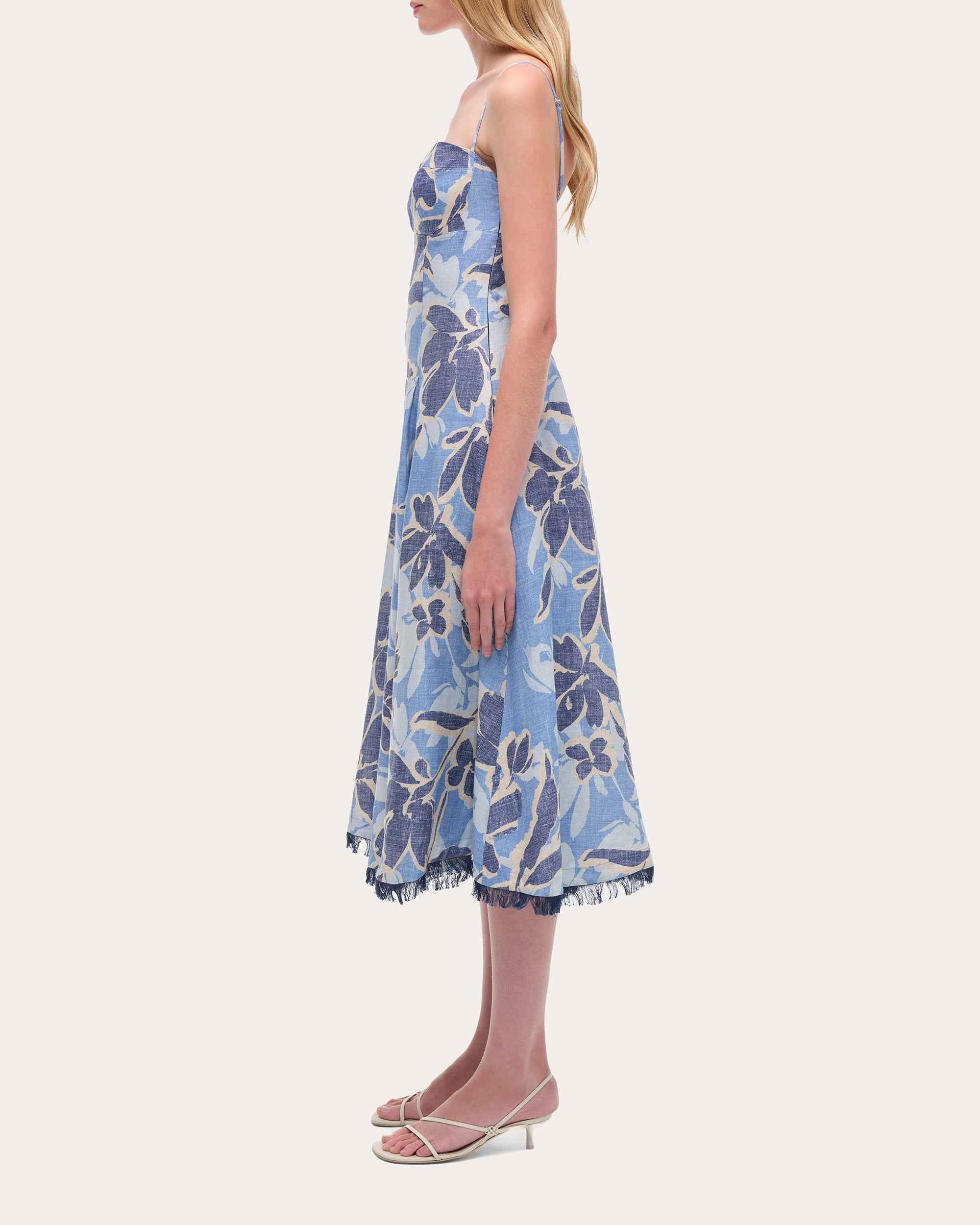 Analise Floral Linen Bustier Midi Dress