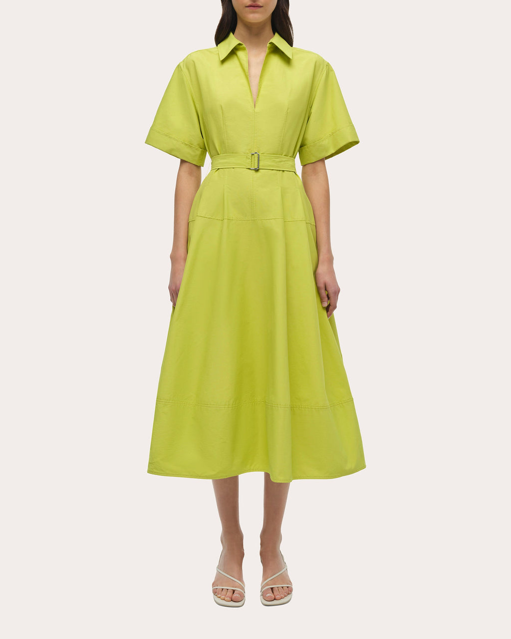 Deanna Faille Belted Collared Midi Dress