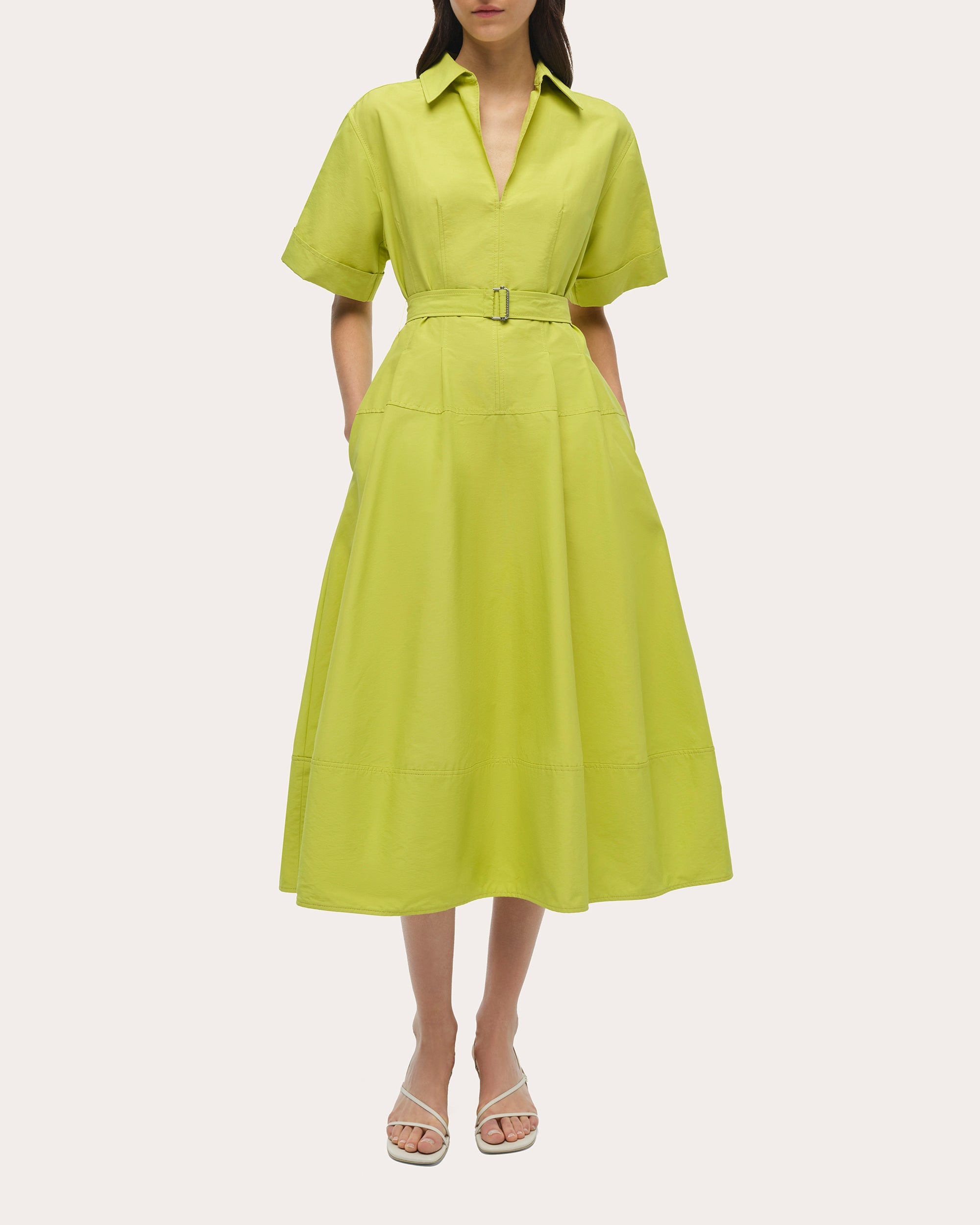 Deanna Faille Belted Collared Midi Dress