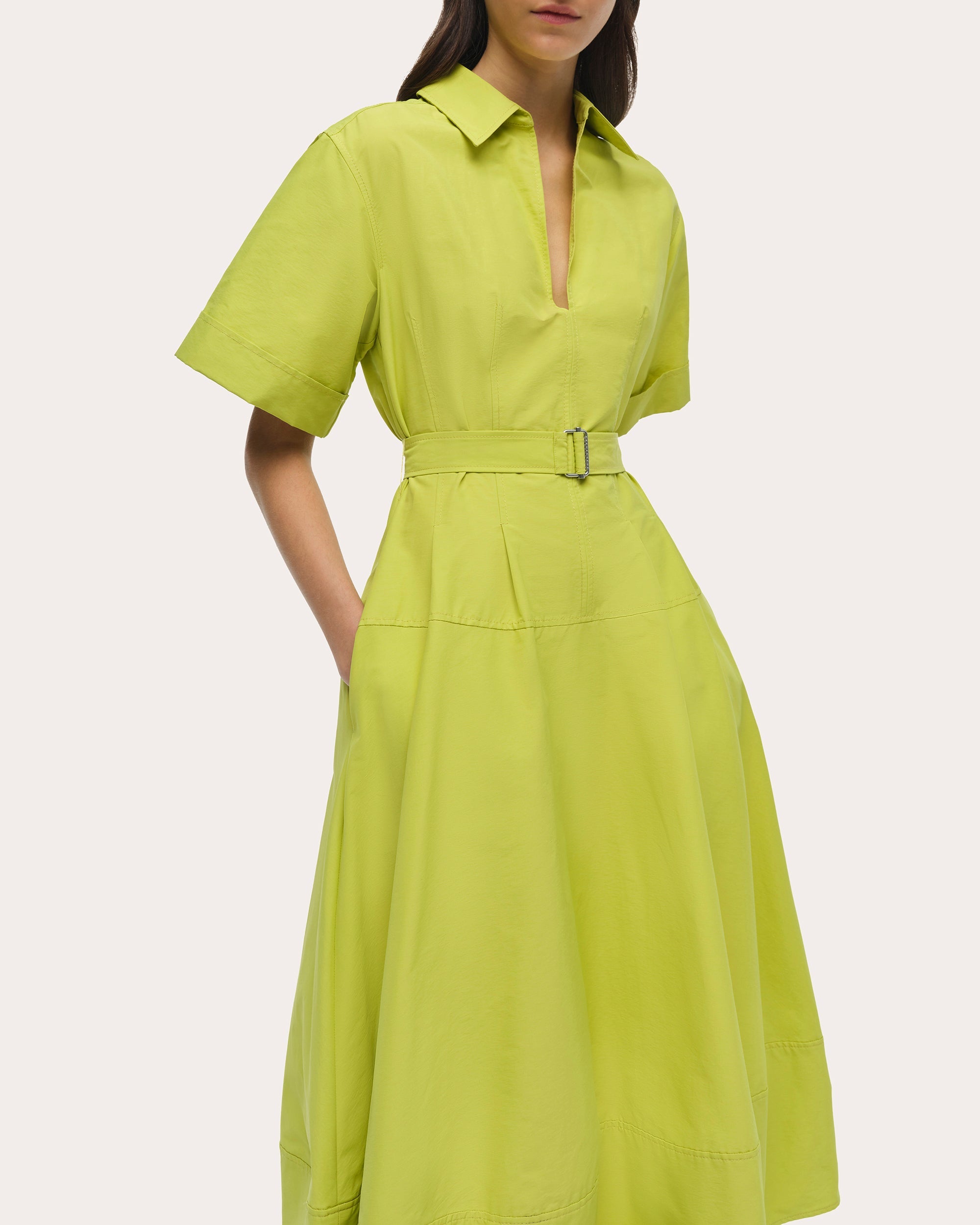 Deanna Faille Belted Collared Midi Dress