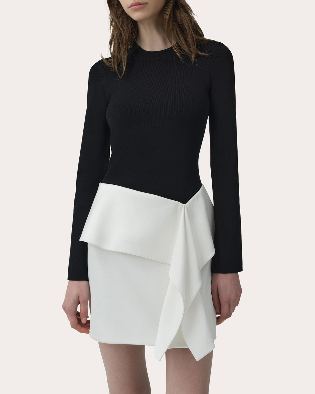 Noel Knit Twill Combo Draped Mini Dress