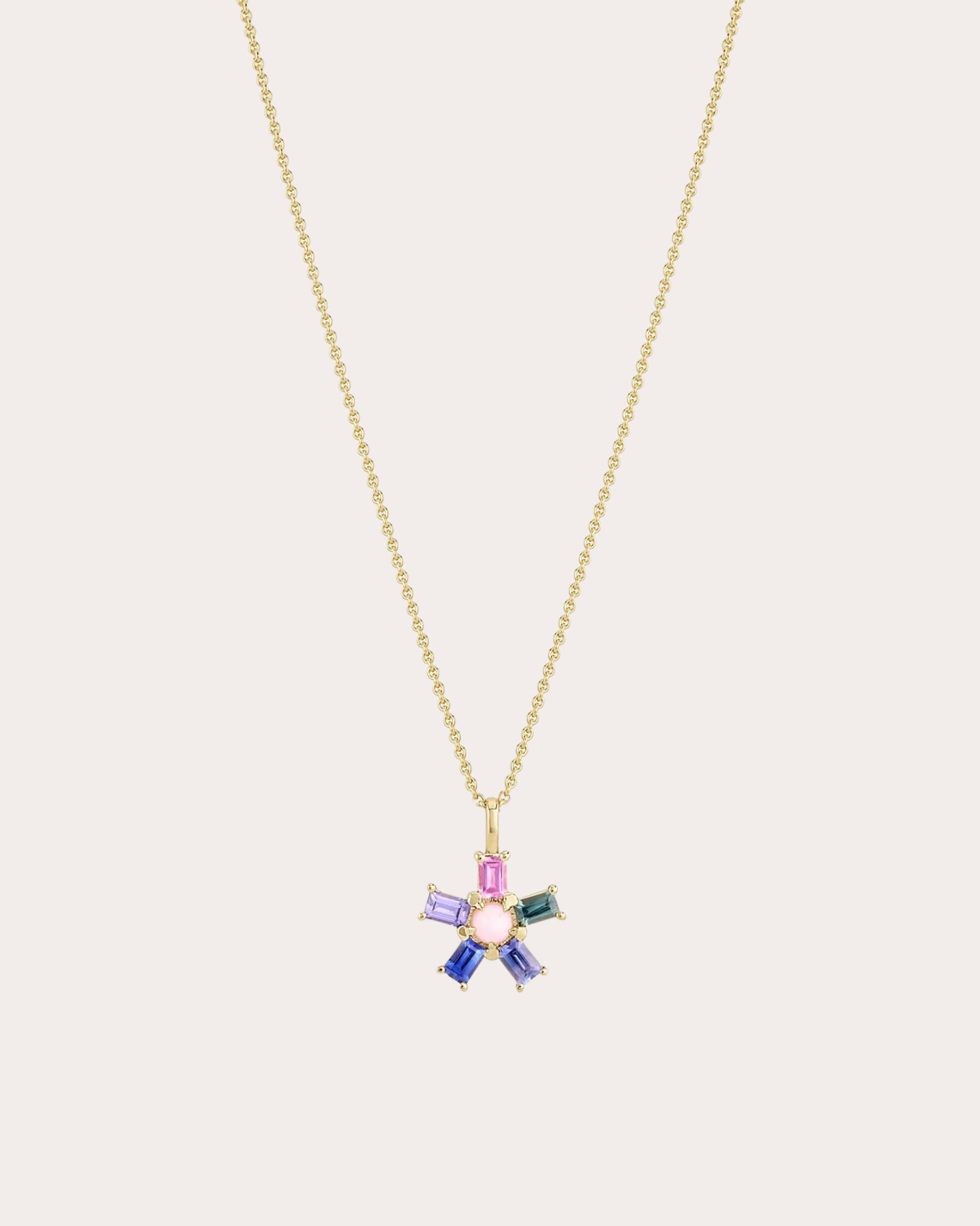 Mini Dream Rays 14K Gold Opal and Sapphire Pendant Necklace