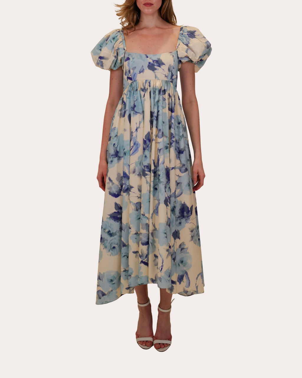 Rory Floral Cotton Poplin Puff-Sleeve Midi Dress
