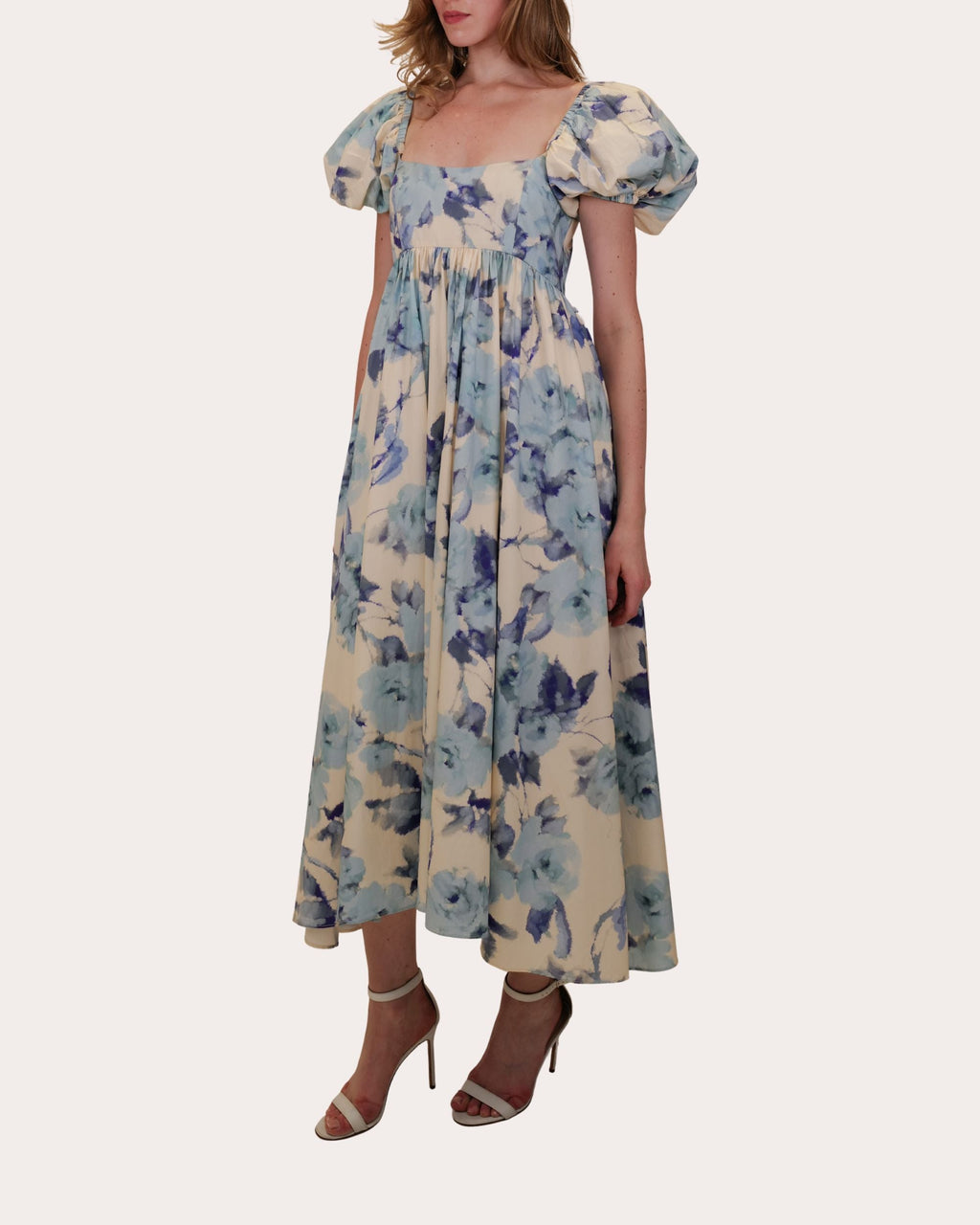 Rory Floral Cotton Poplin Puff-Sleeve Midi Dress