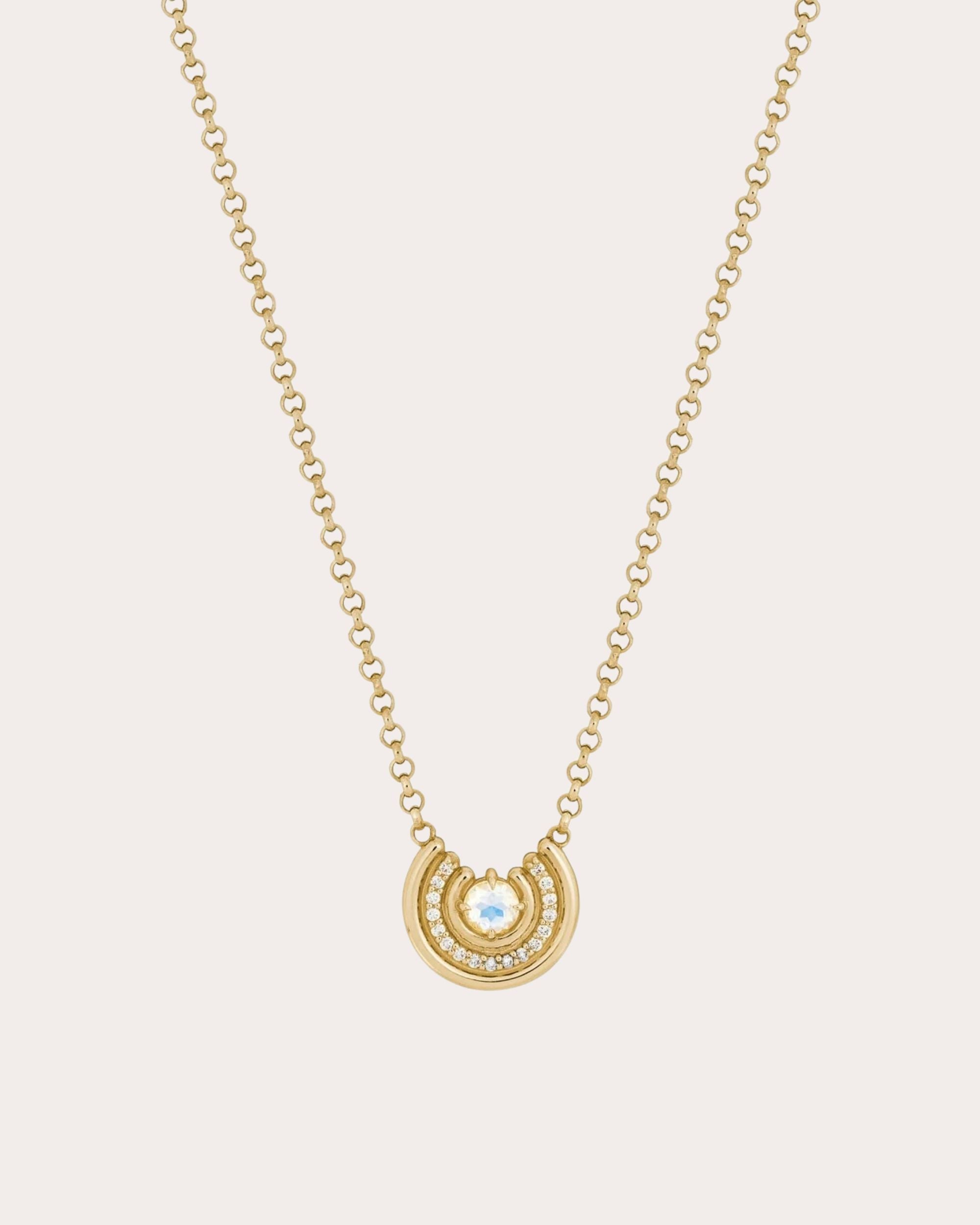 Revival Row 14K Gold Moonstone and Diamond Pendant Necklace