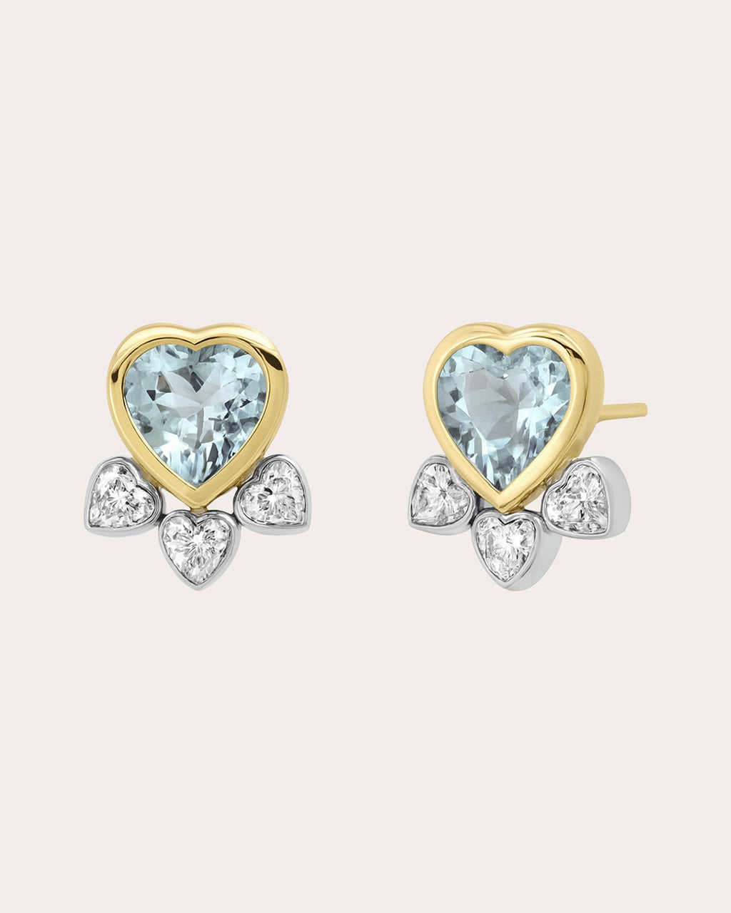 Aquamarine & Diamond Many Hearts Stud Earrings