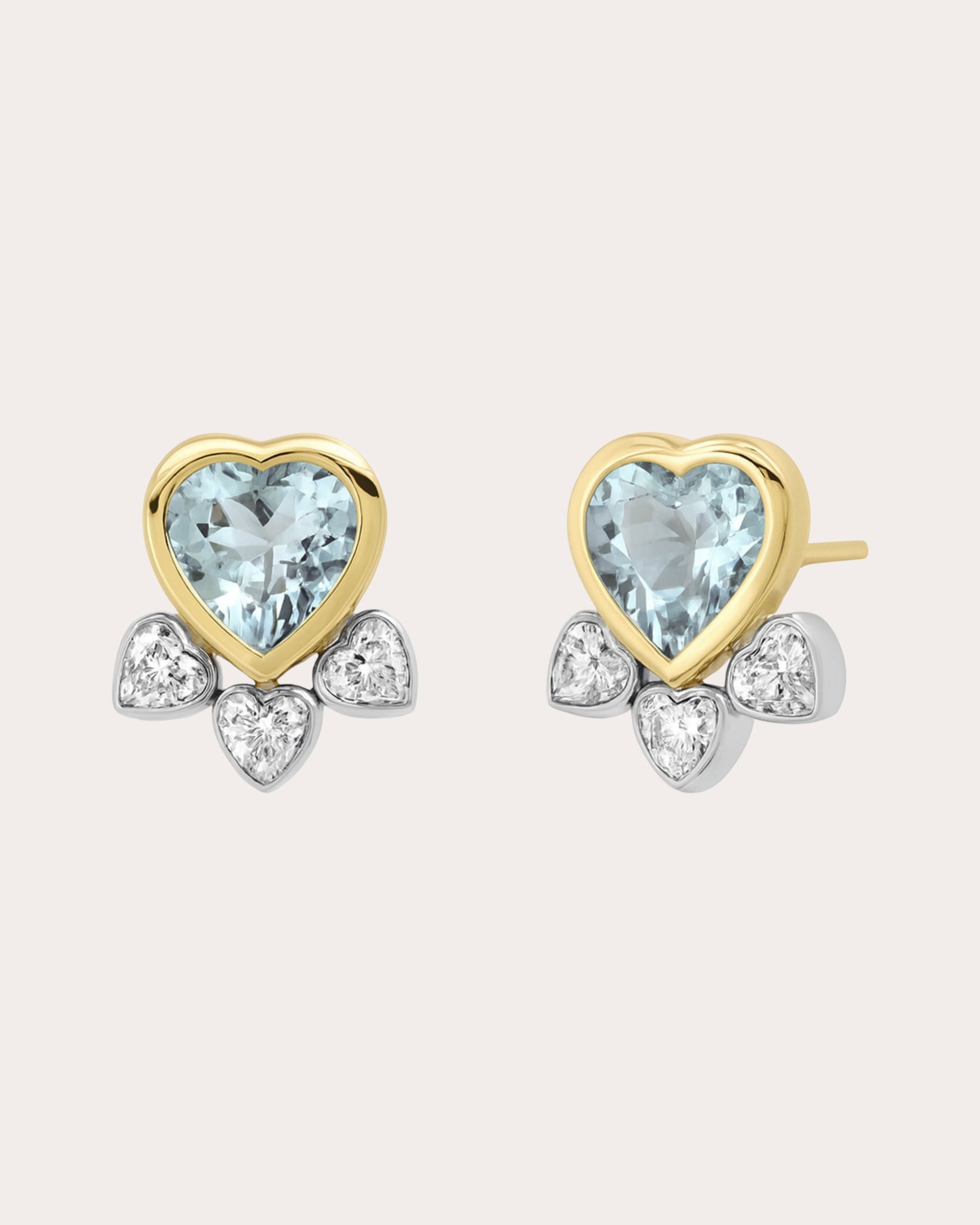 Aquamarine & Diamond Many Hearts Stud Earrings