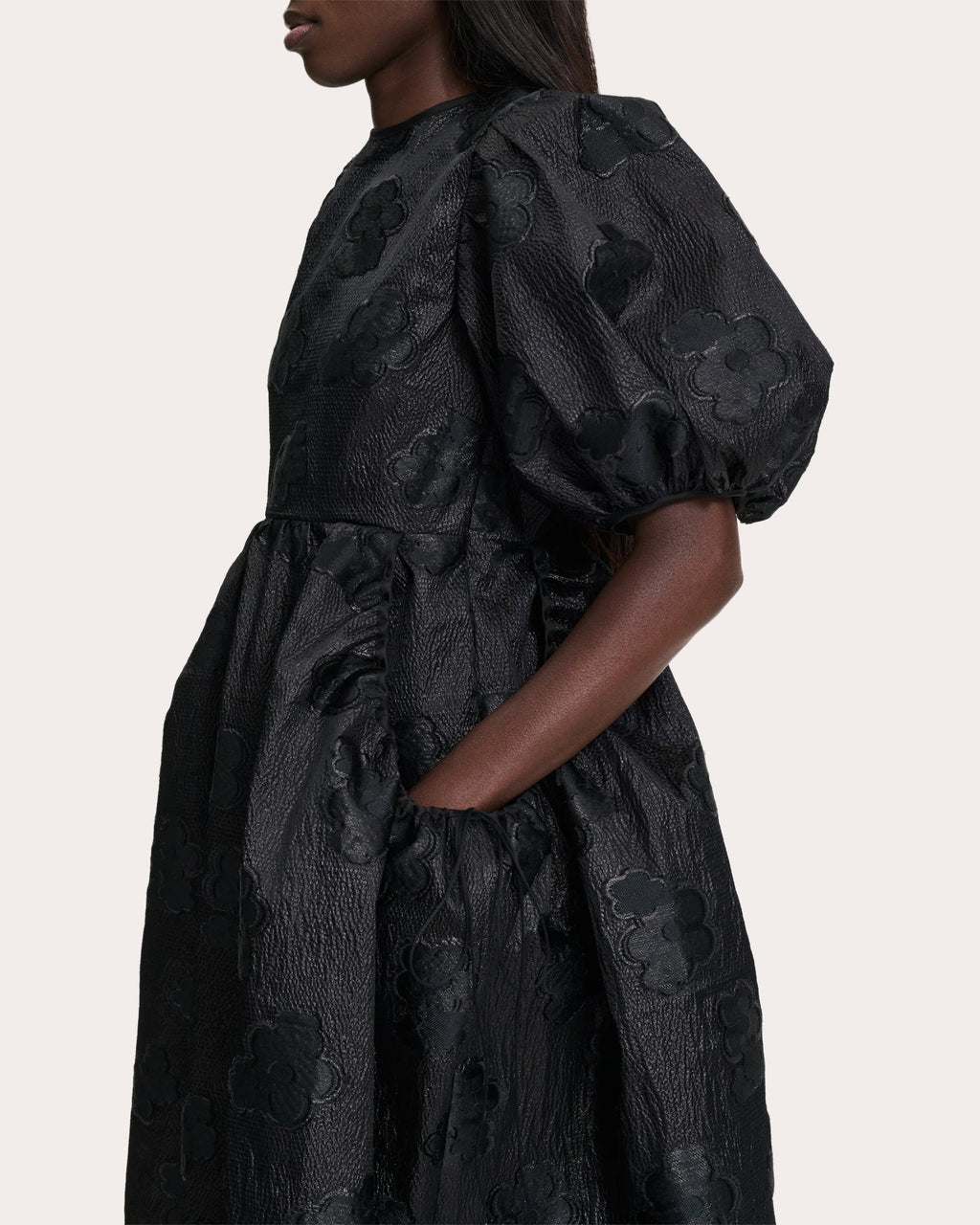 Lola Gathered Fil-Coupé Open Back Maxi Dress