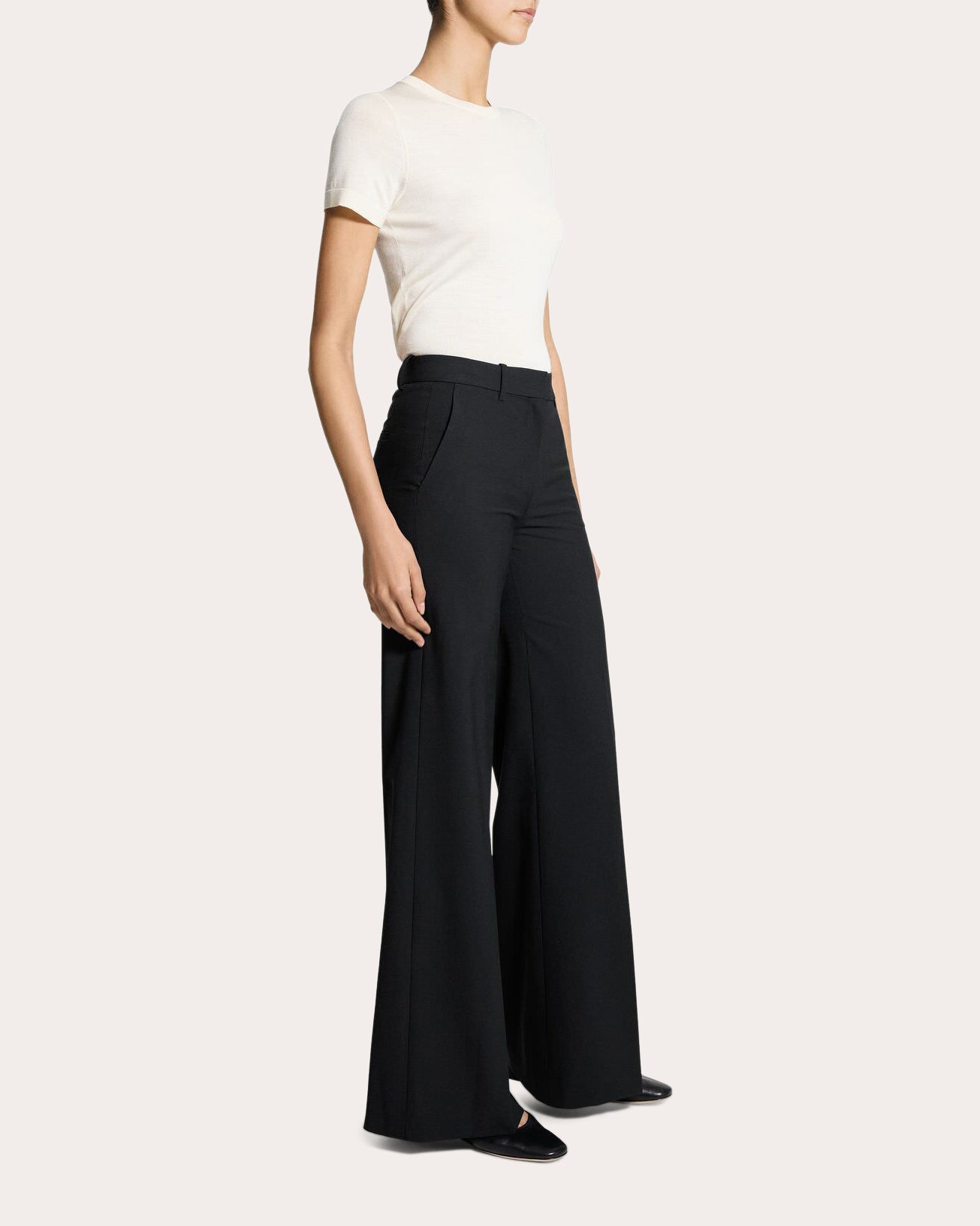 Fluid Wool Creased Flare Trousers