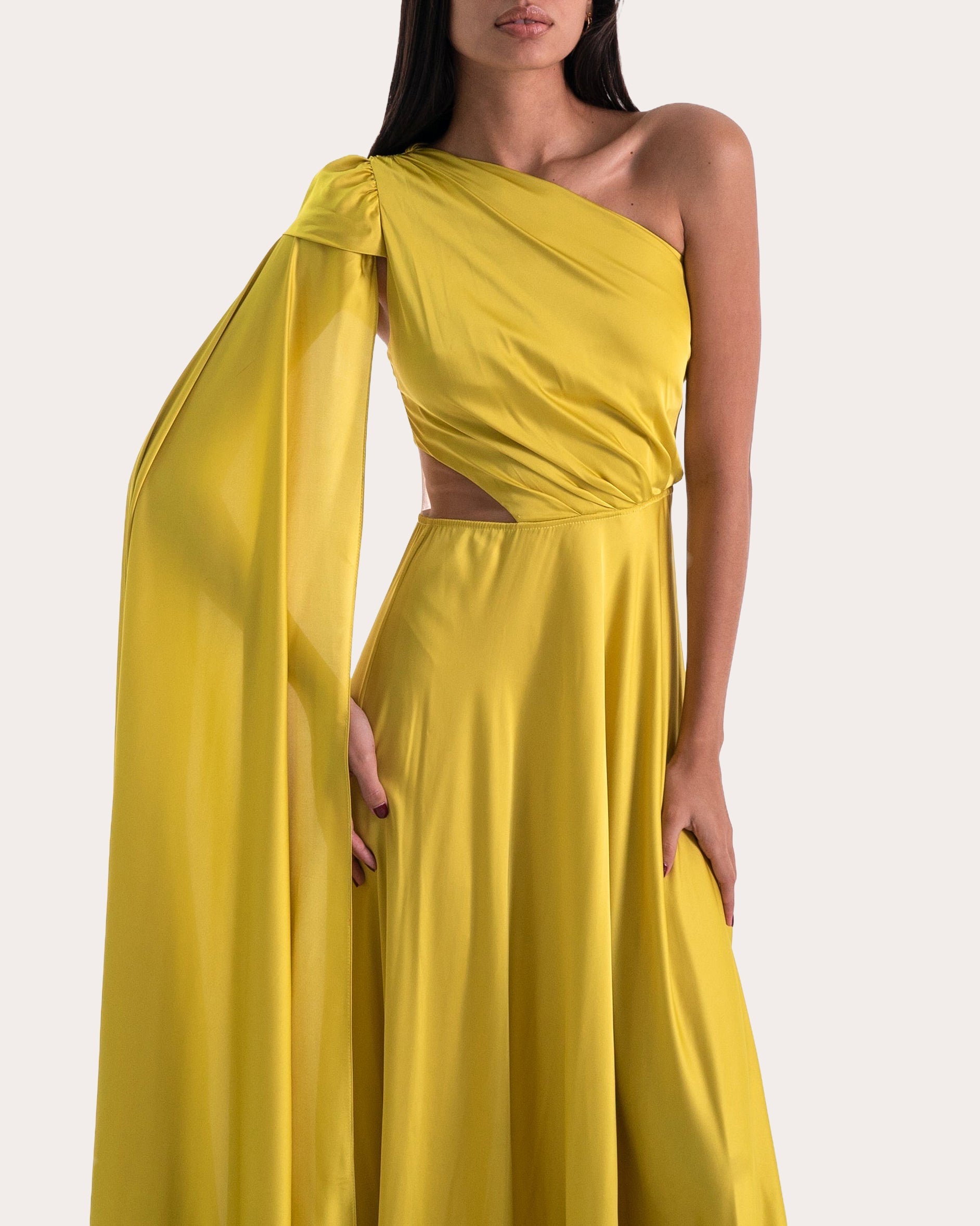 Hanah Silk Chiffon Cutout Drape Asymmetric Gown