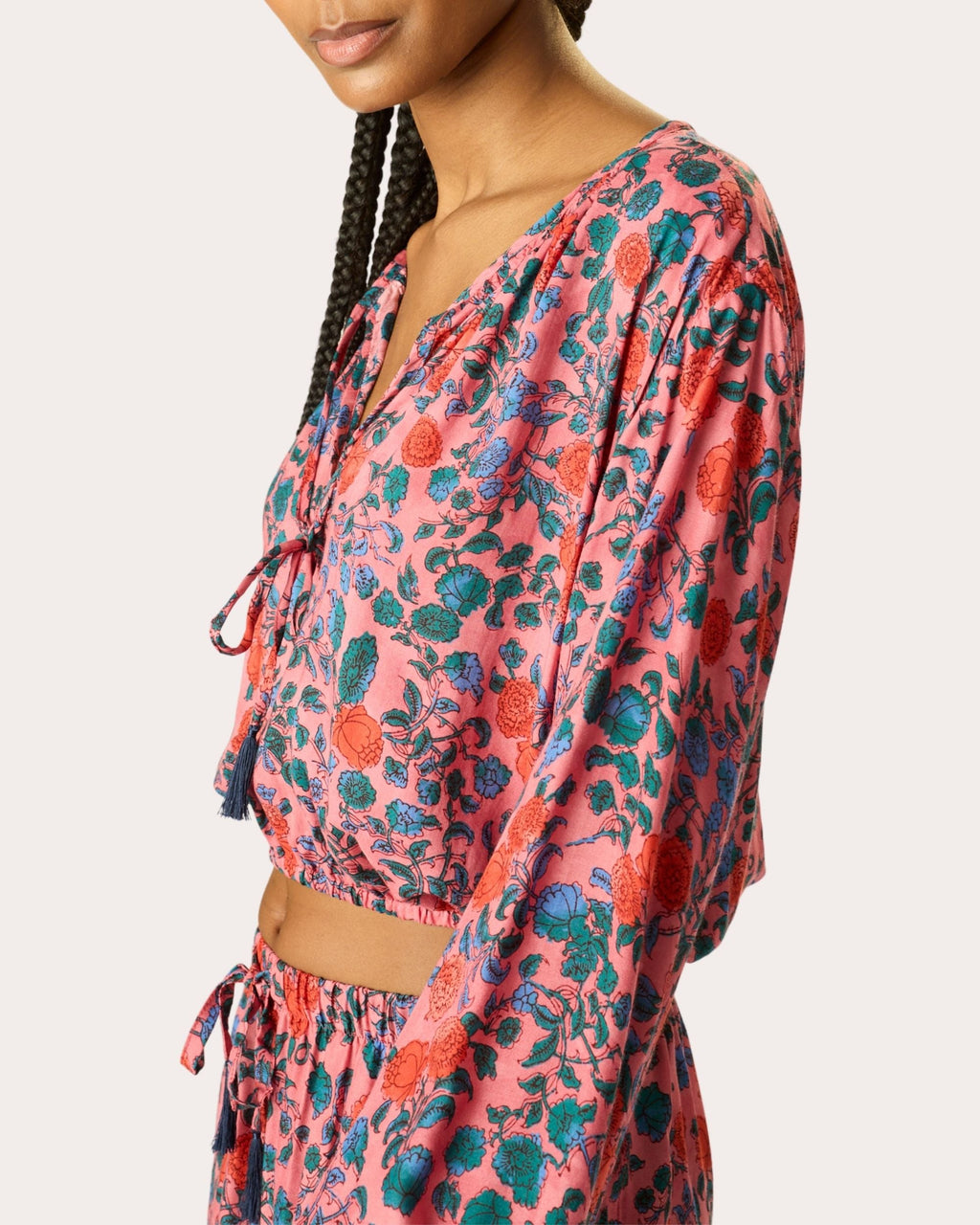 Amelia Floral Tie-Neck Crop Top