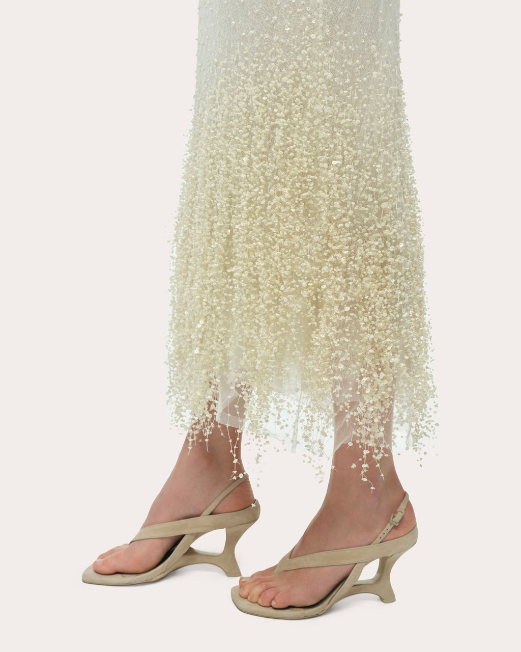 Irisa Beaded Fringe Lace Sleeveless Midi Dress