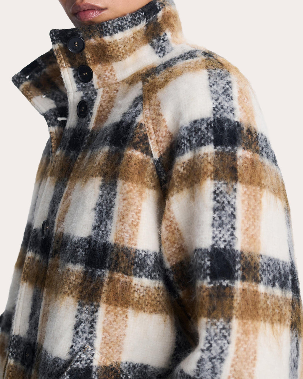 Virelle Plaid Wool Funnel Jacket