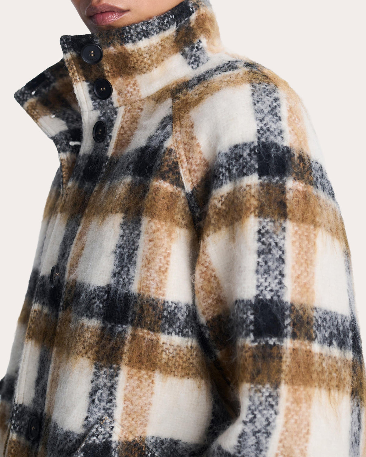 Virelle Plaid Wool Funnel Jacket