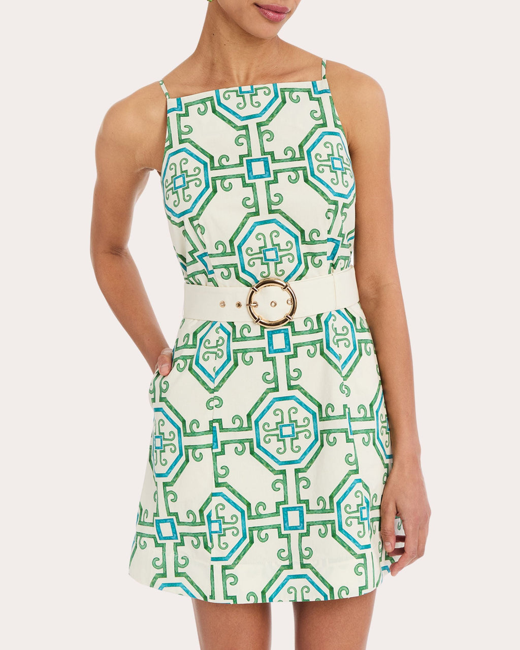 Havana Geometric Cotton Sleeveless Mini Dress