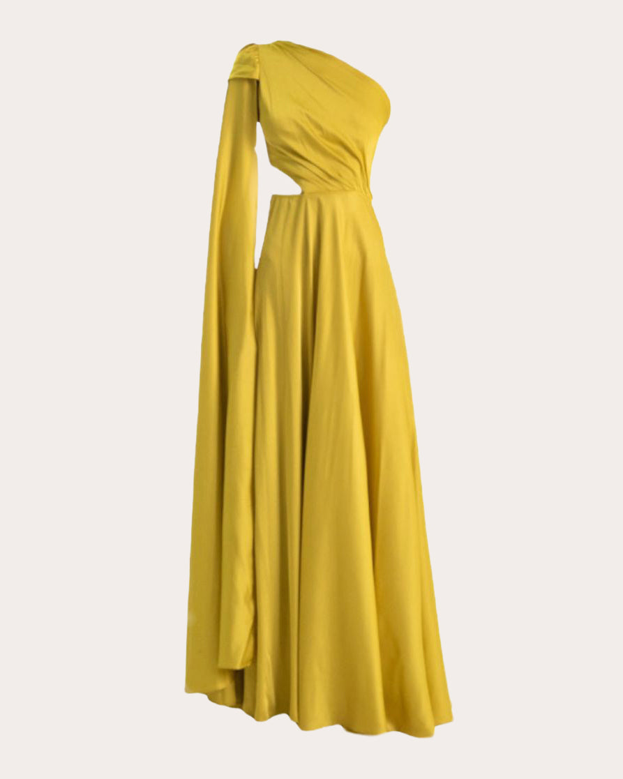 Hanah Silk Chiffon Cutout Drape Asymmetric Gown