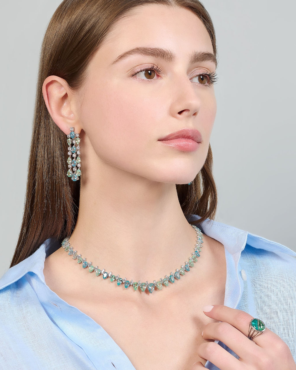 Diamond & Sapphire Ocean Necklace