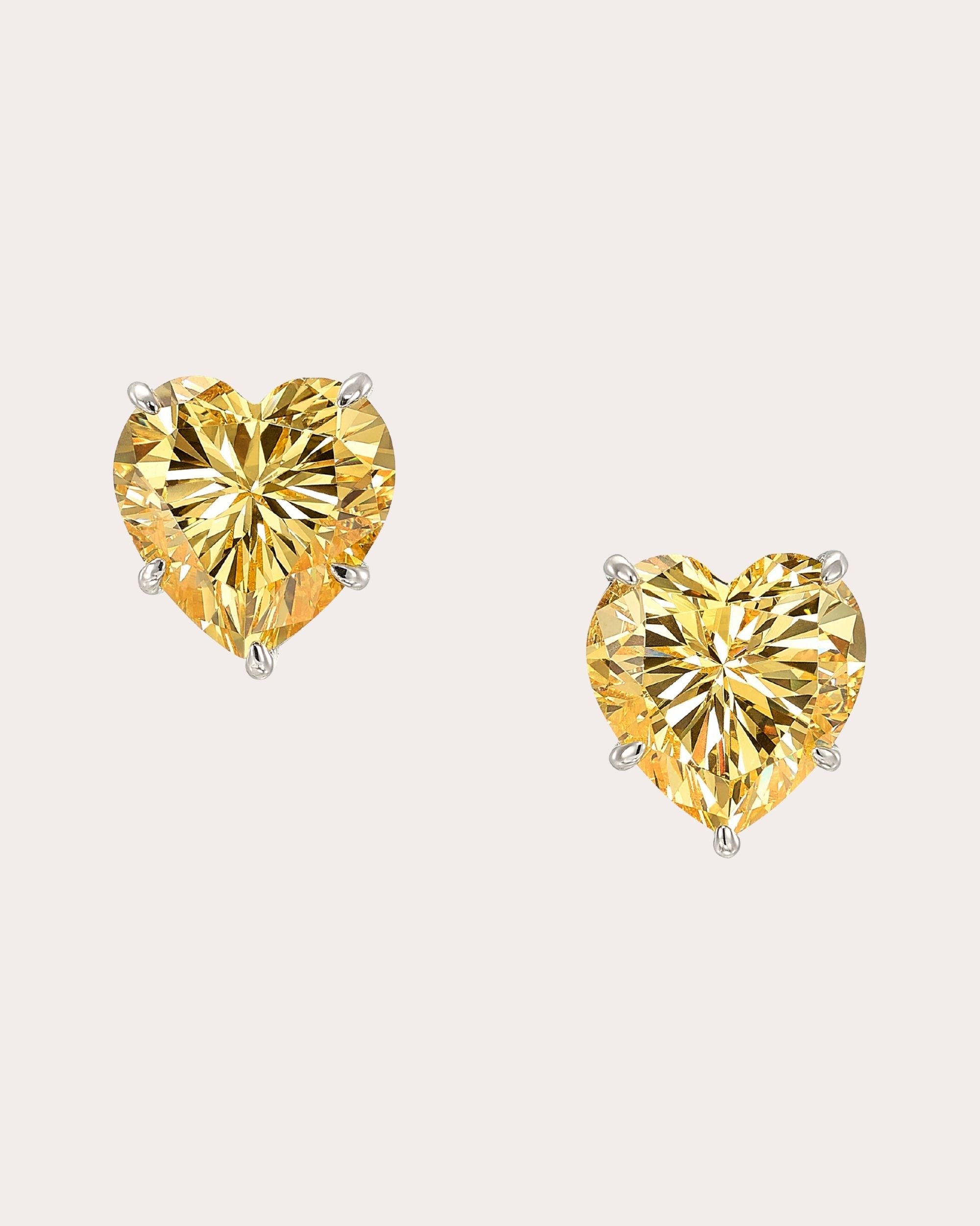 Canary Diamond Heart Stud Earrings
