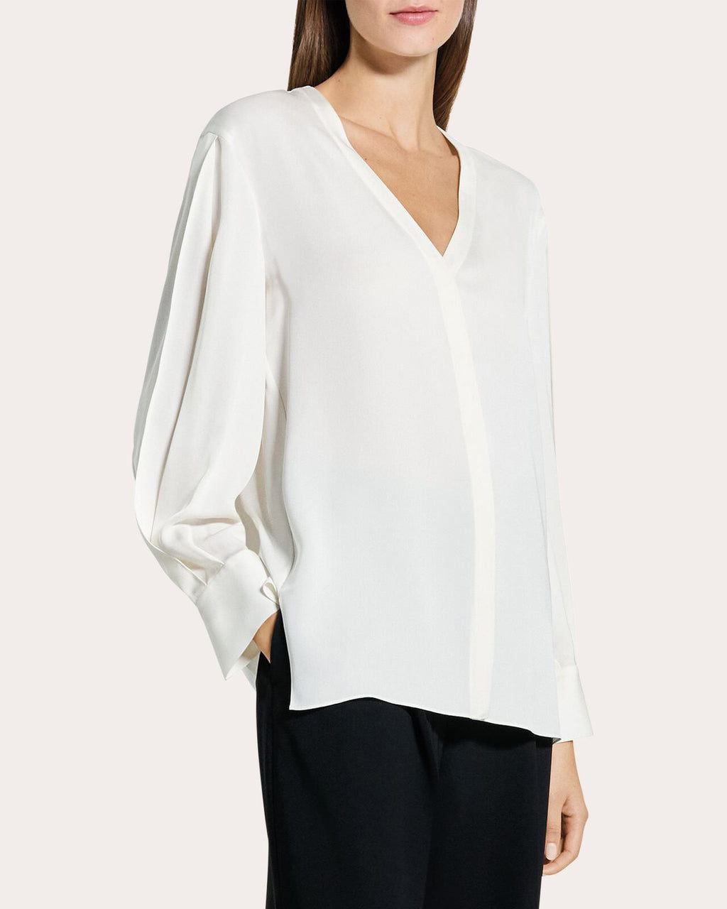 Silk Georgette Blouson-Sleeve Blouse