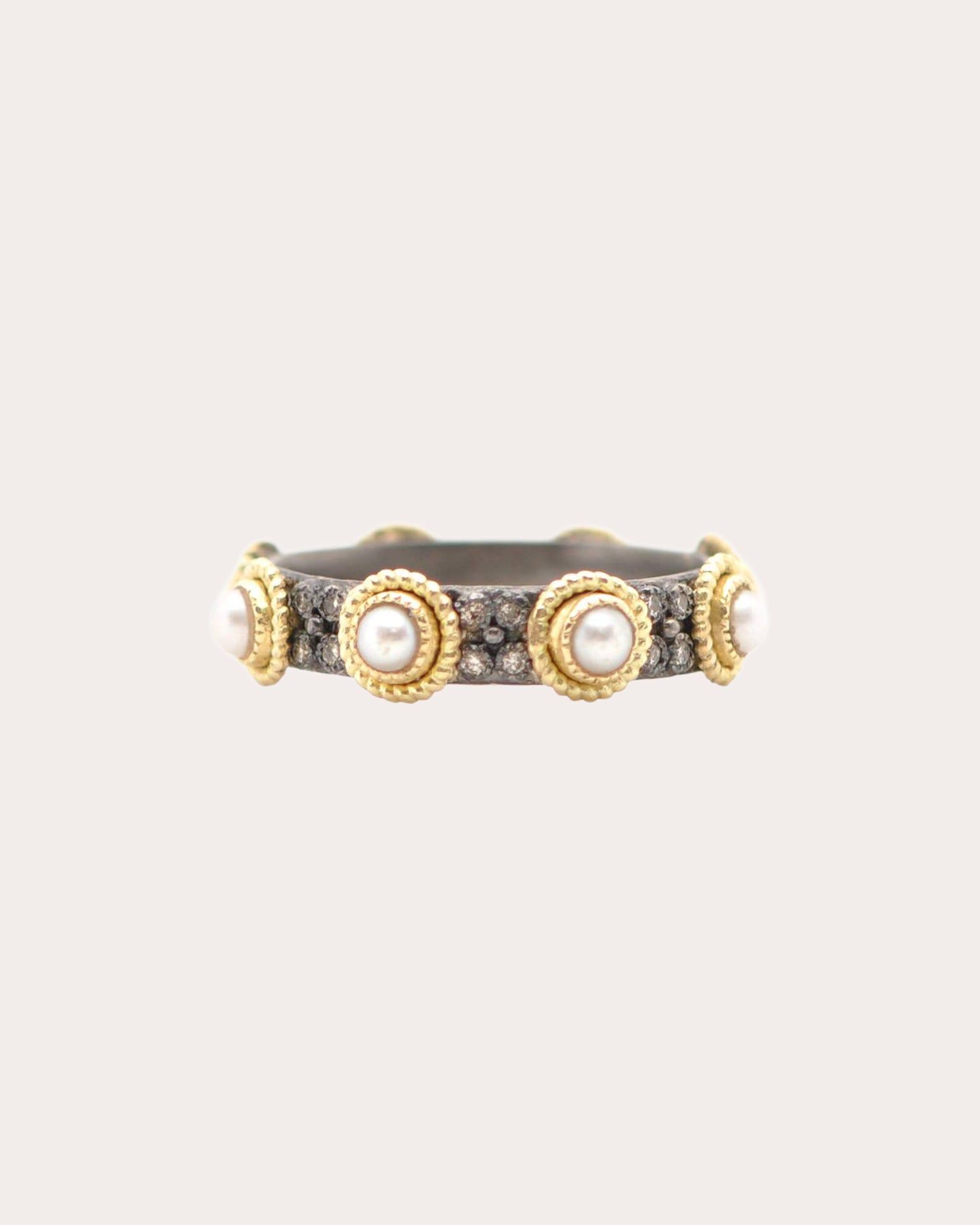 Pearl & Diamond 18k Gold Two-Tone Band Ring