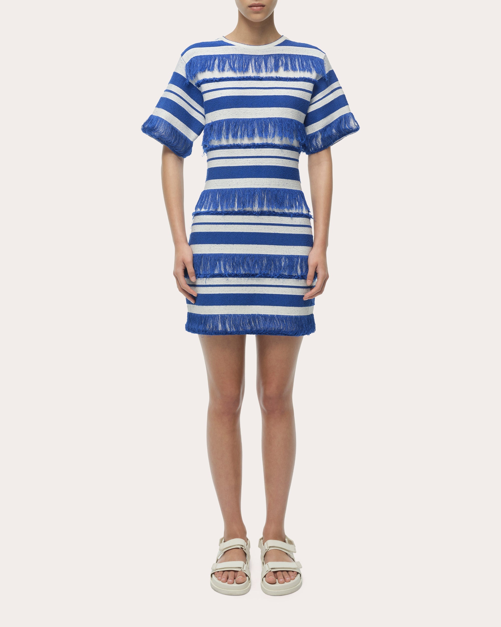 Torrance Stripe Knit Fringe Mini T-Shirt Dress