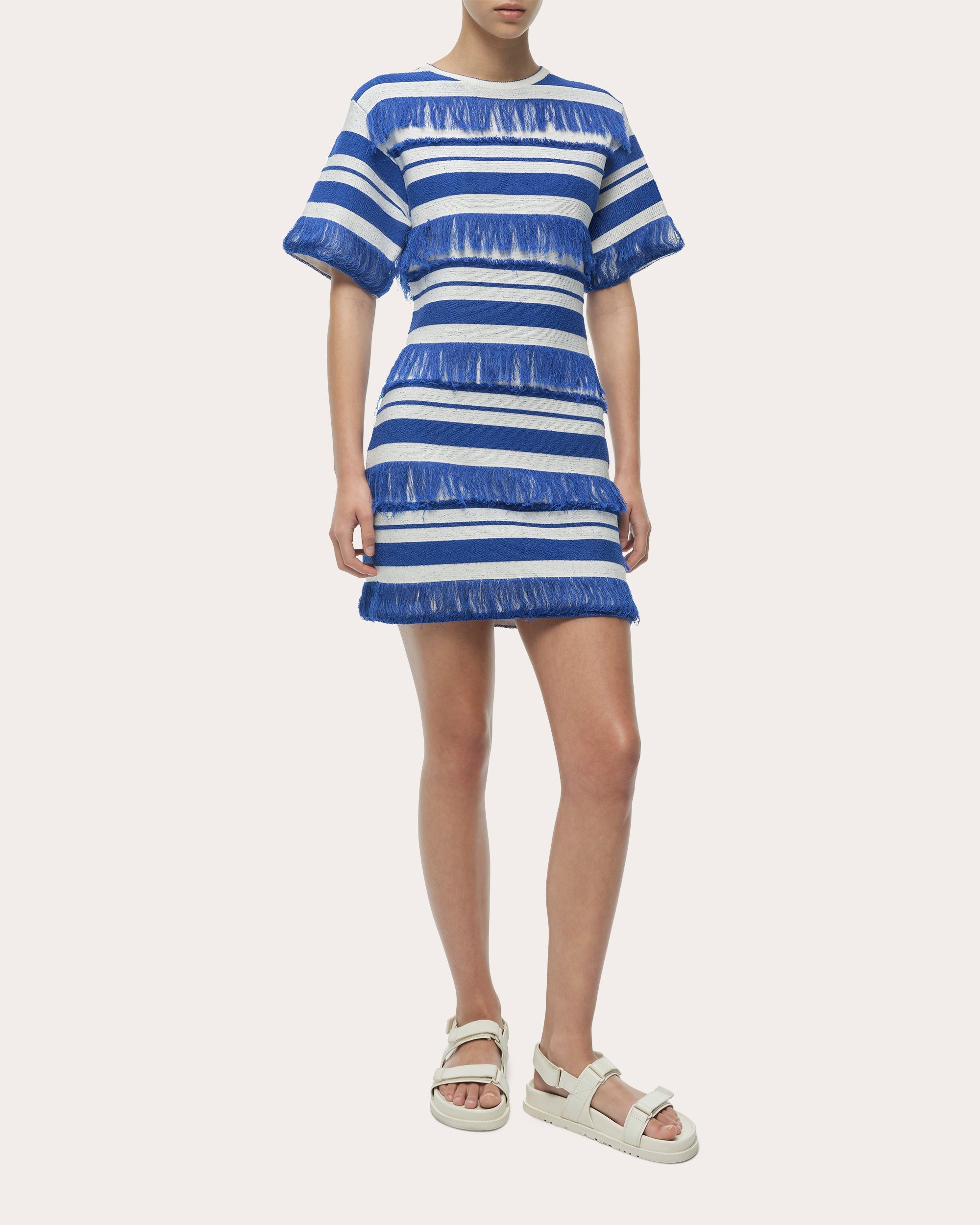Torrance Stripe Knit Fringe Mini T-Shirt Dress
