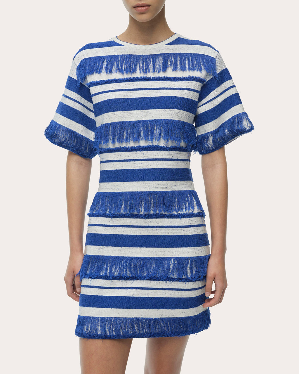 Torrance Stripe Knit Fringe Mini T-Shirt Dress