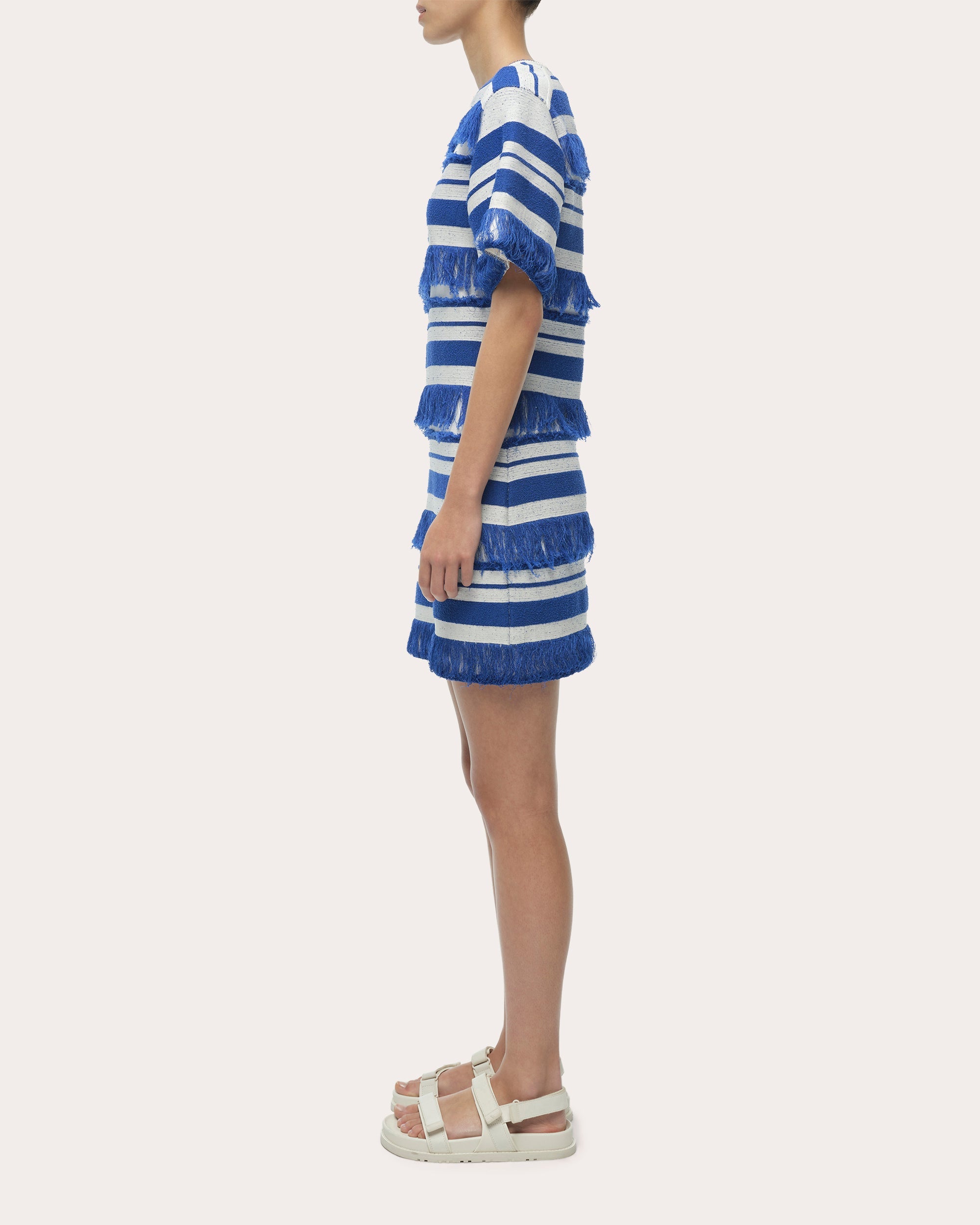 Torrance Stripe Knit Fringe Mini T-Shirt Dress