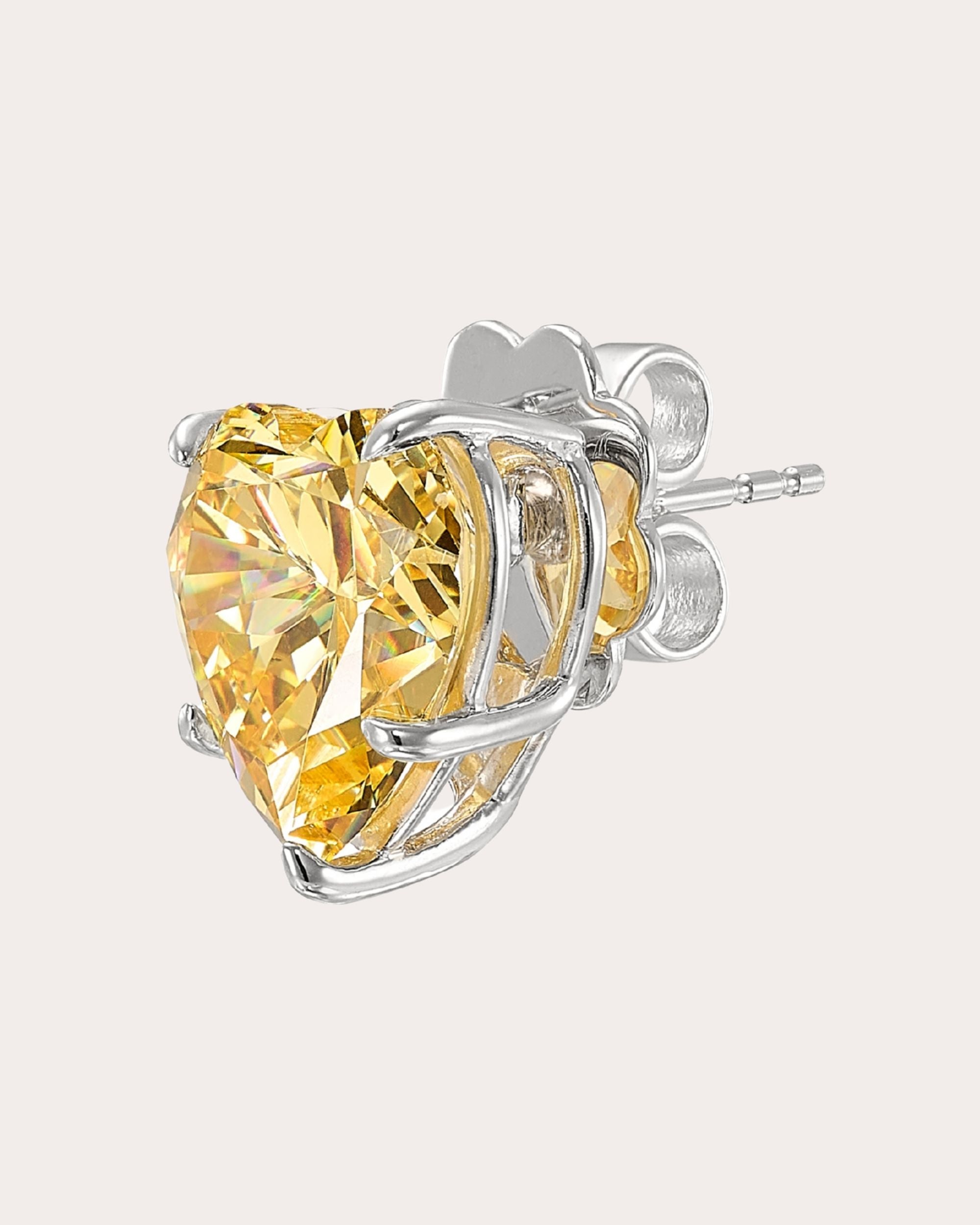 Canary Diamond Heart Stud Earrings
