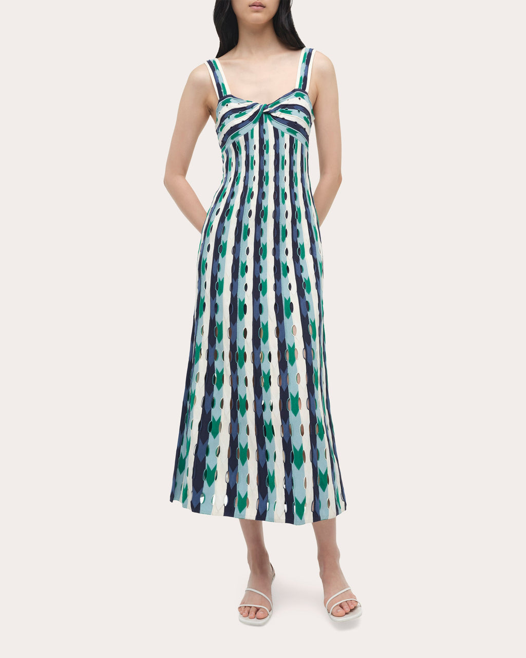 Christina Stripe Eyelet Knit Midi Dress
