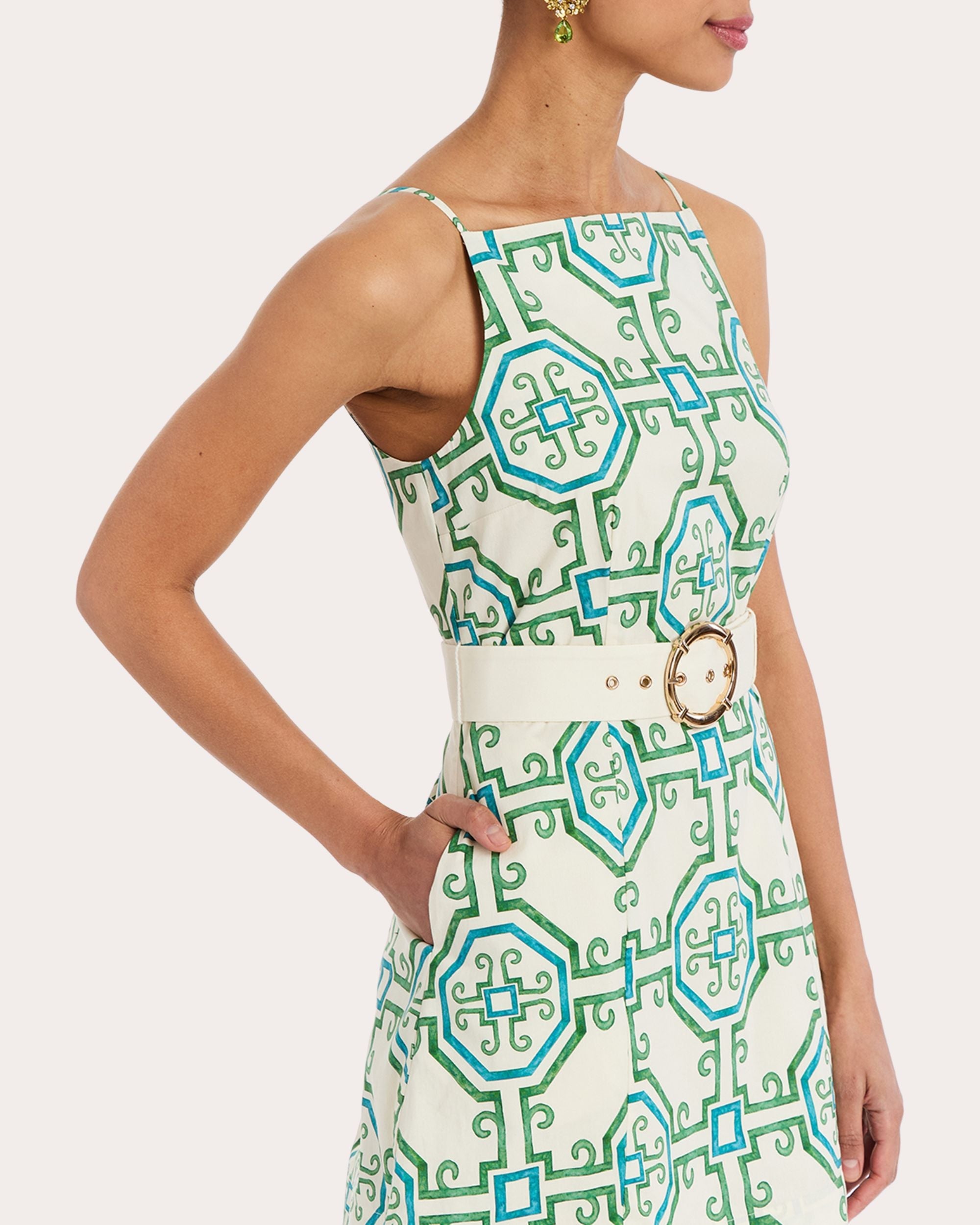 Havana Geometric Cotton Sleeveless Mini Dress