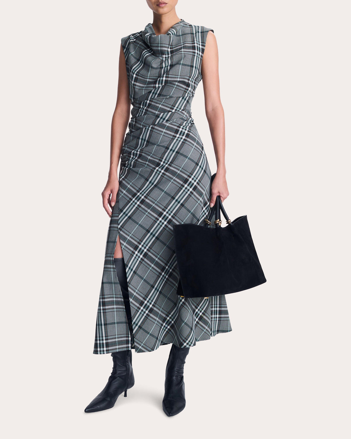 Burke Plaid Draped Midi Dress