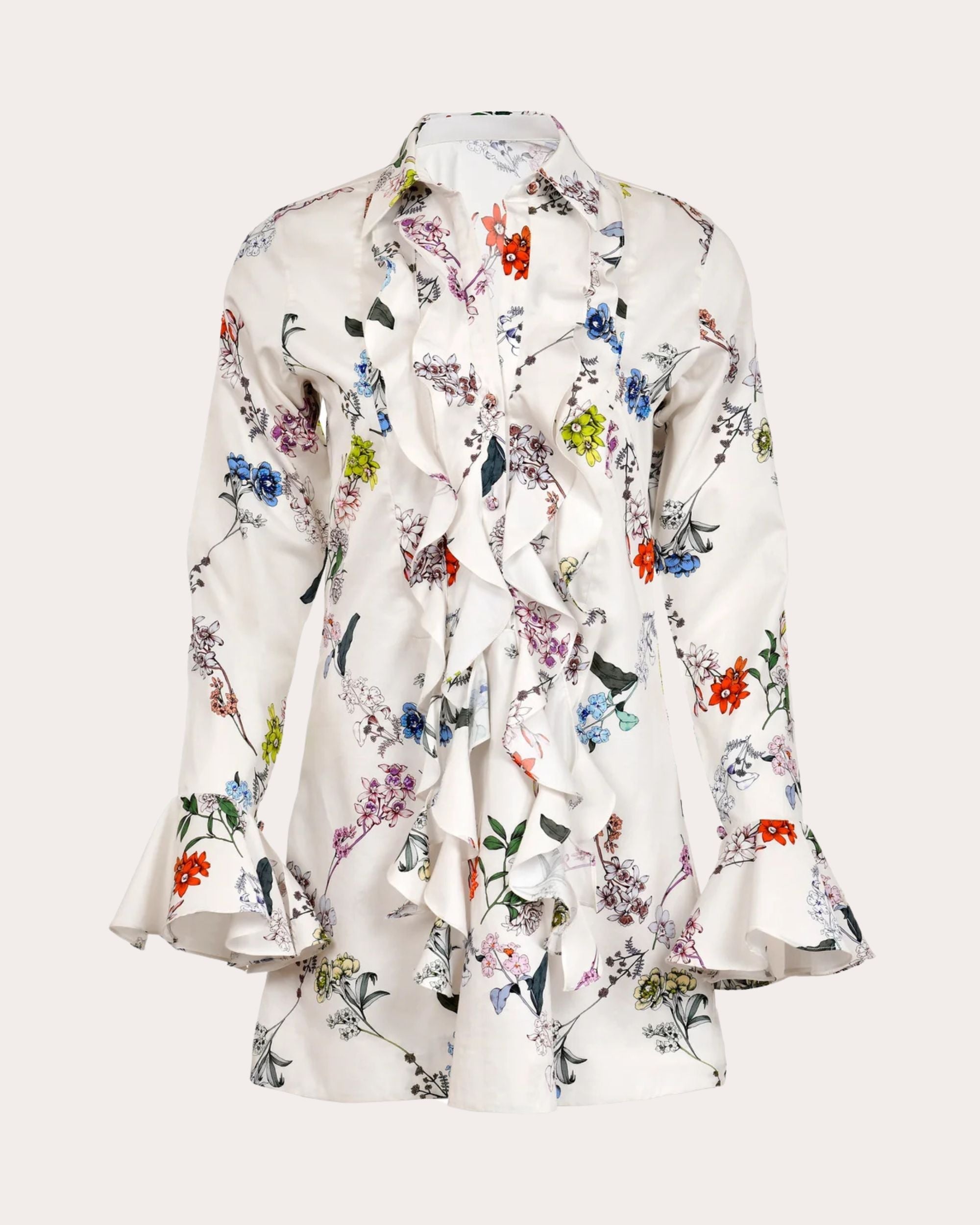 Cate Floral Cotton Ruffle Mini Shirt Dress