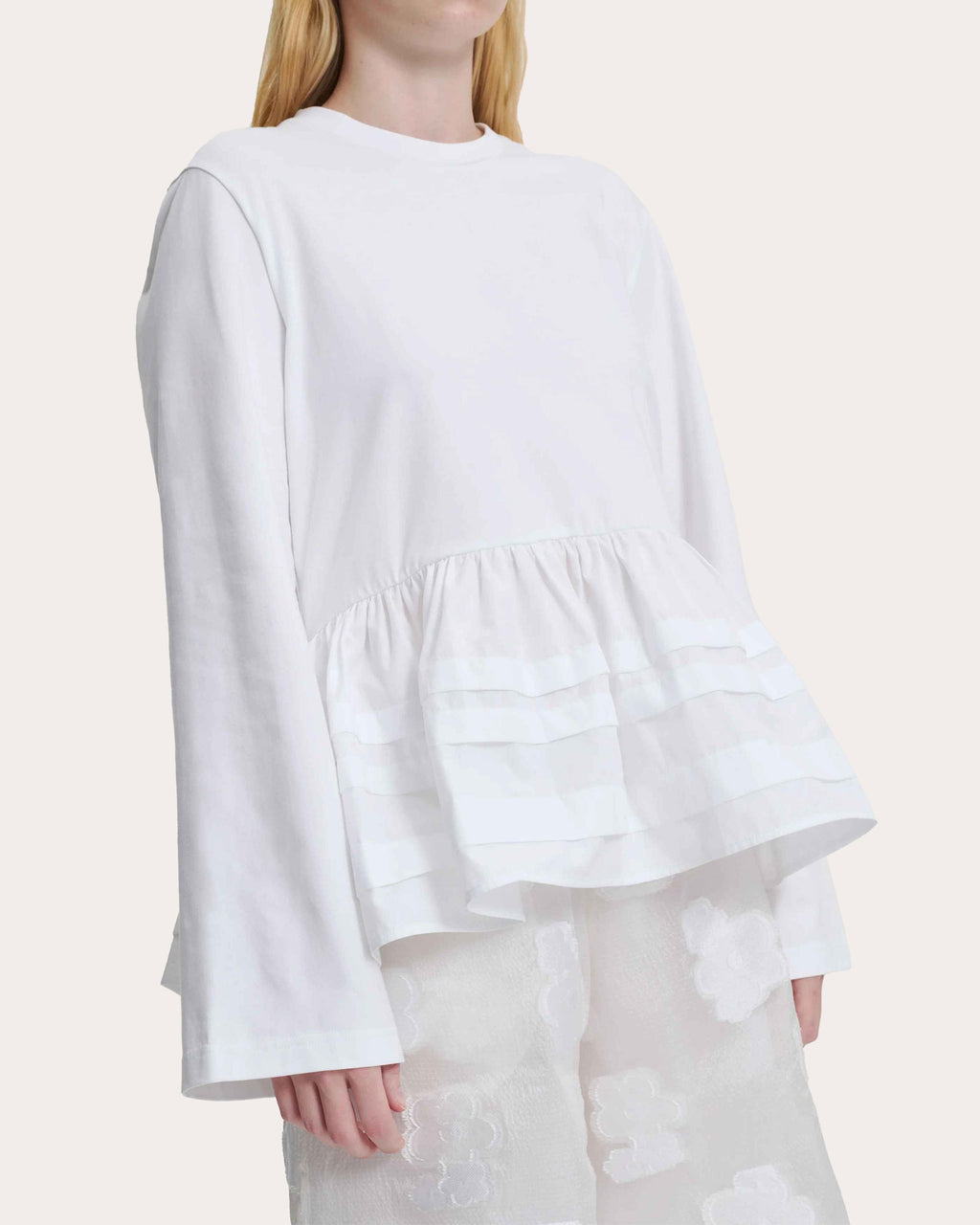 Audrey Pleated Cotton-Jersey Peplum Top