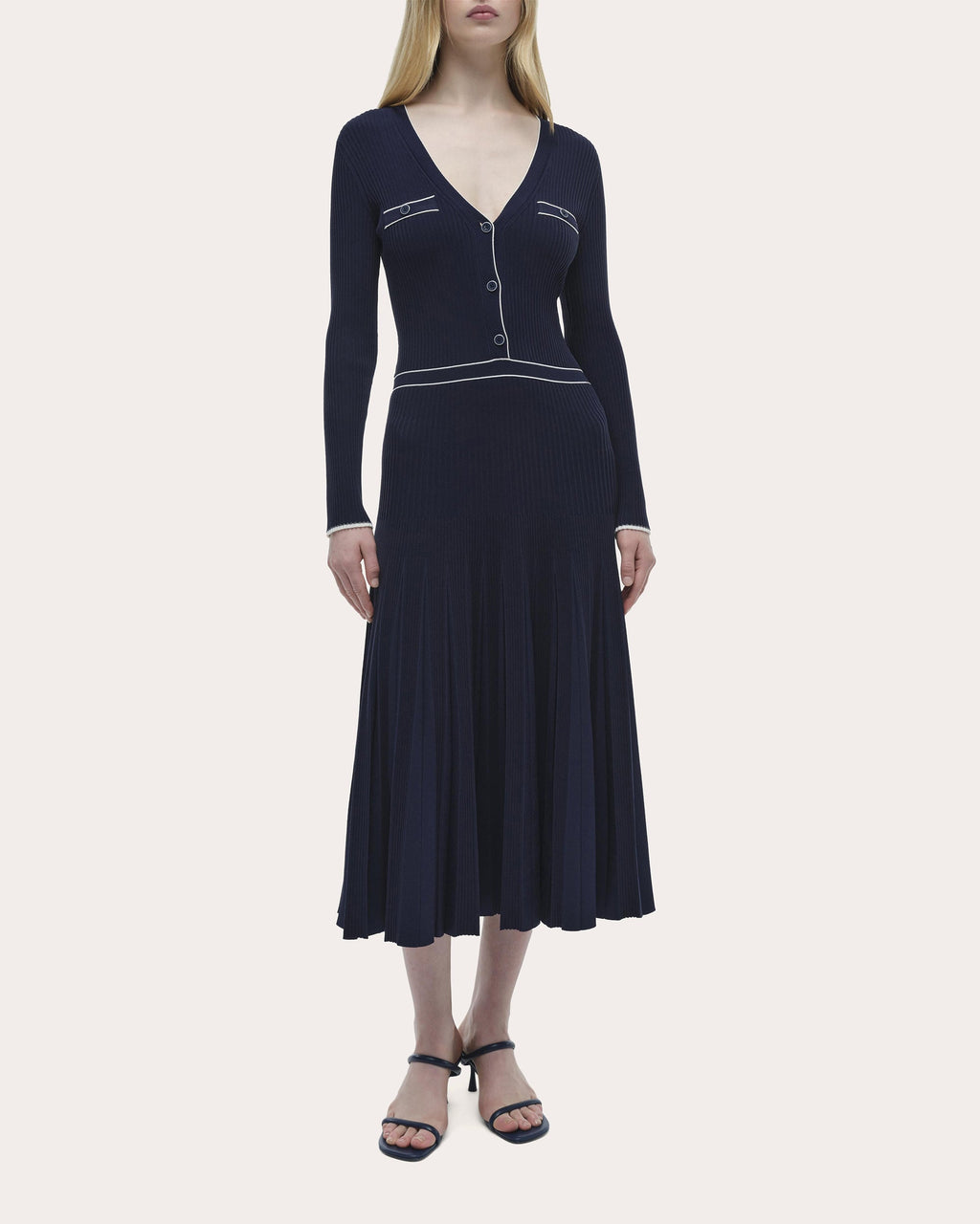 Heloisa Rib Knit Pleated Midi Dress