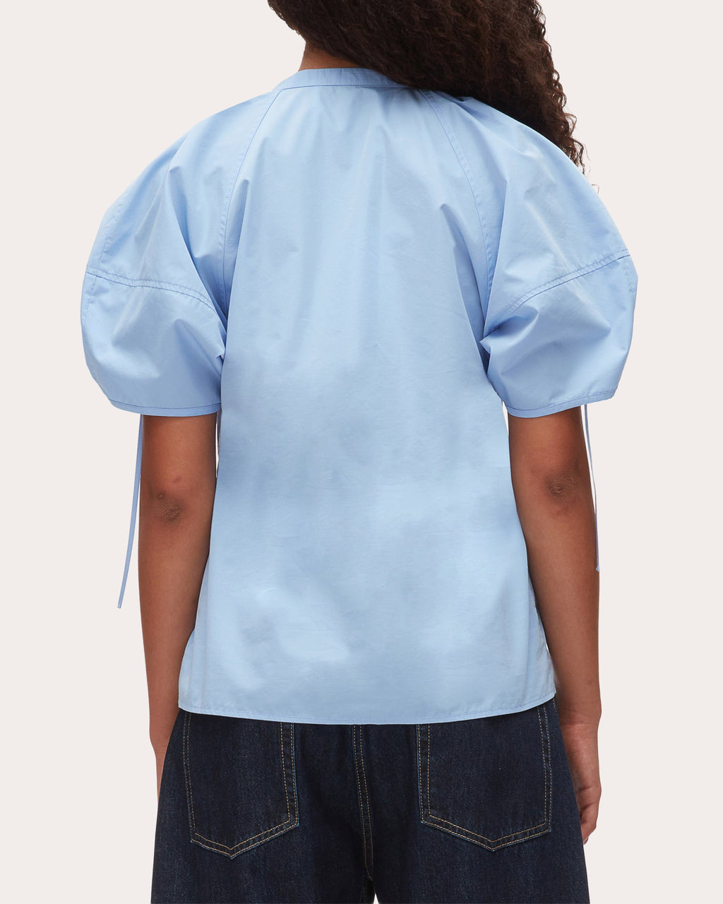 Cotton Poplin Ruched Puff-Sleeve Top