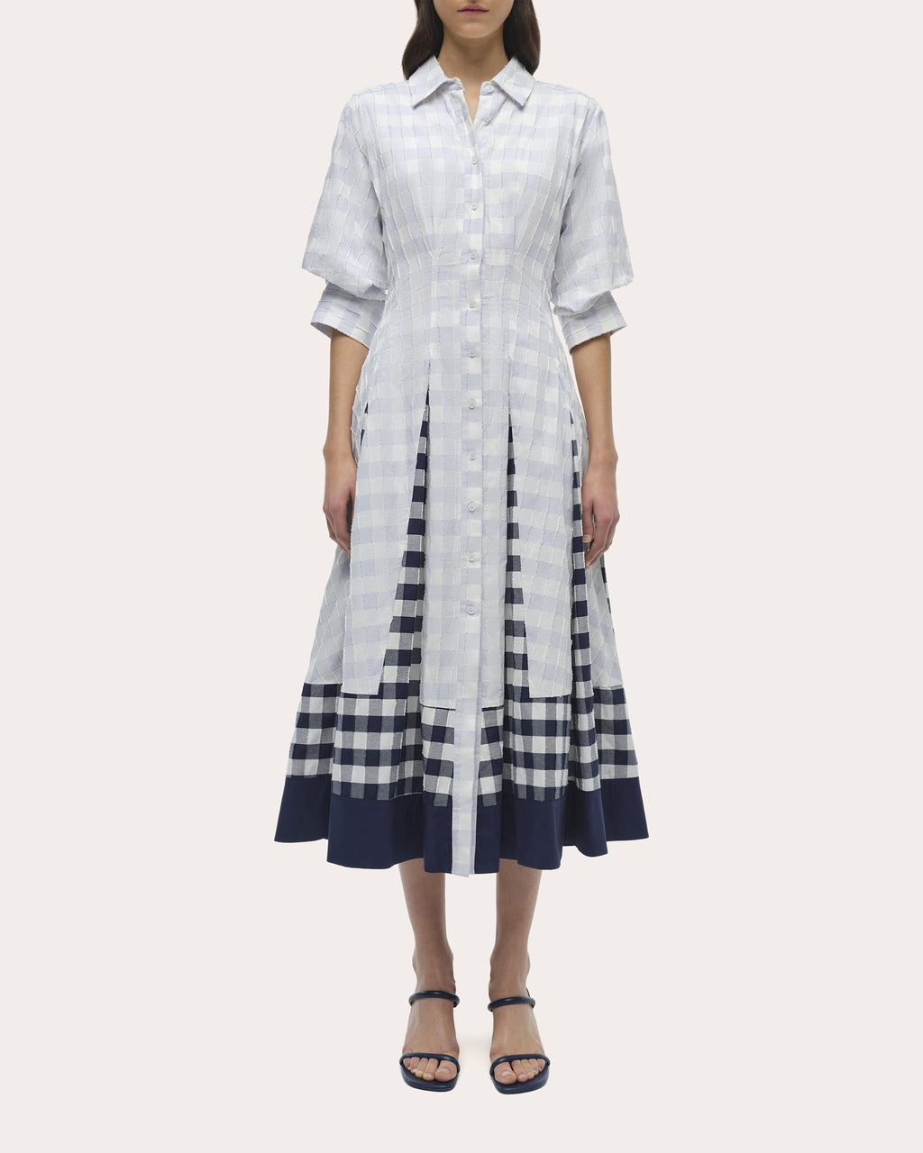 Jazz Gingham Cotton Fil-Coupe Pintuck Midi Dress