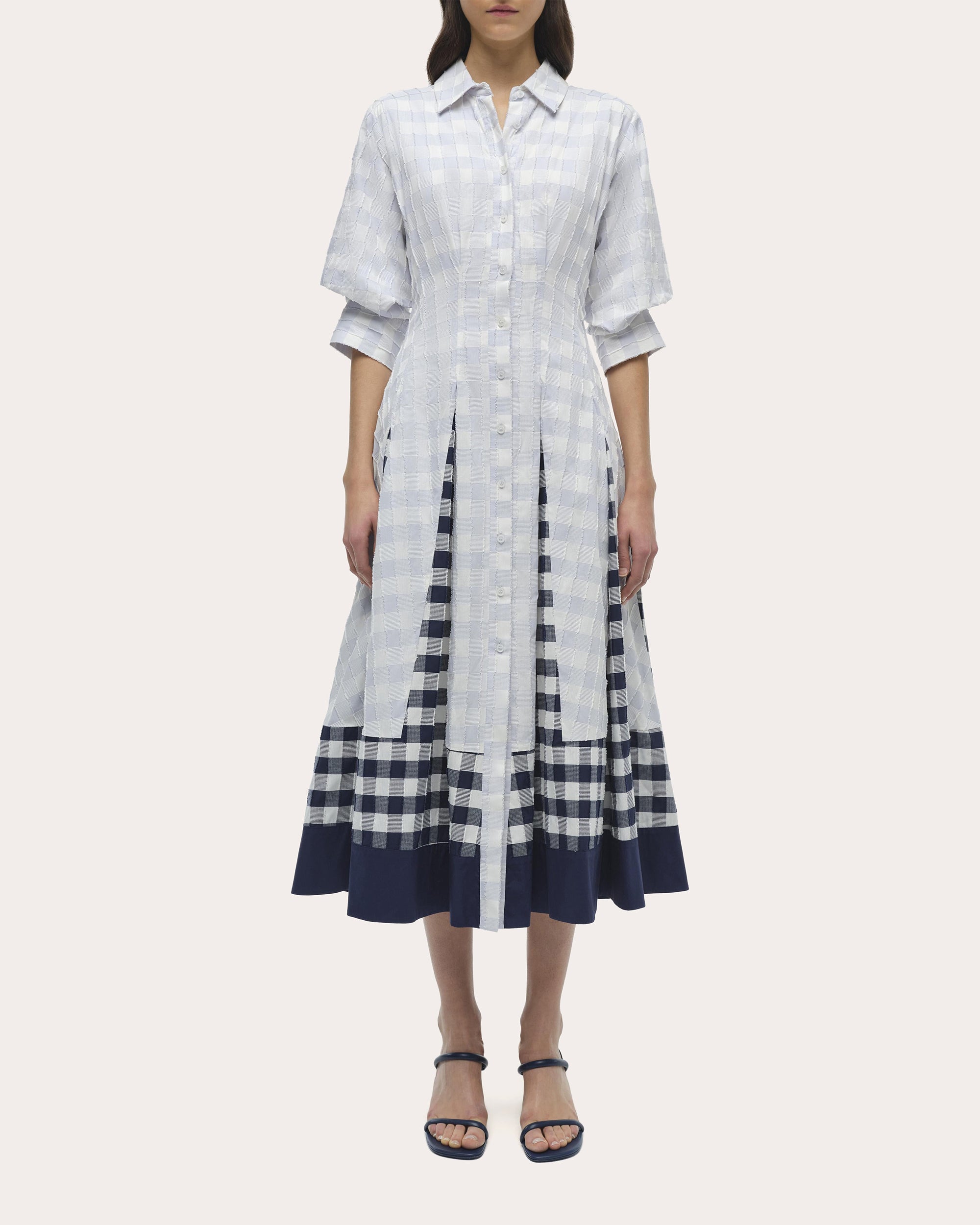 Jazz Gingham Cotton Fil-Coupe Pintuck Midi Dress