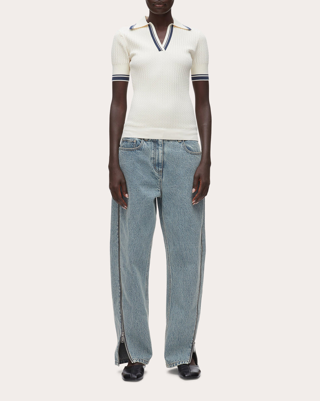 Textured Knit Polo Top