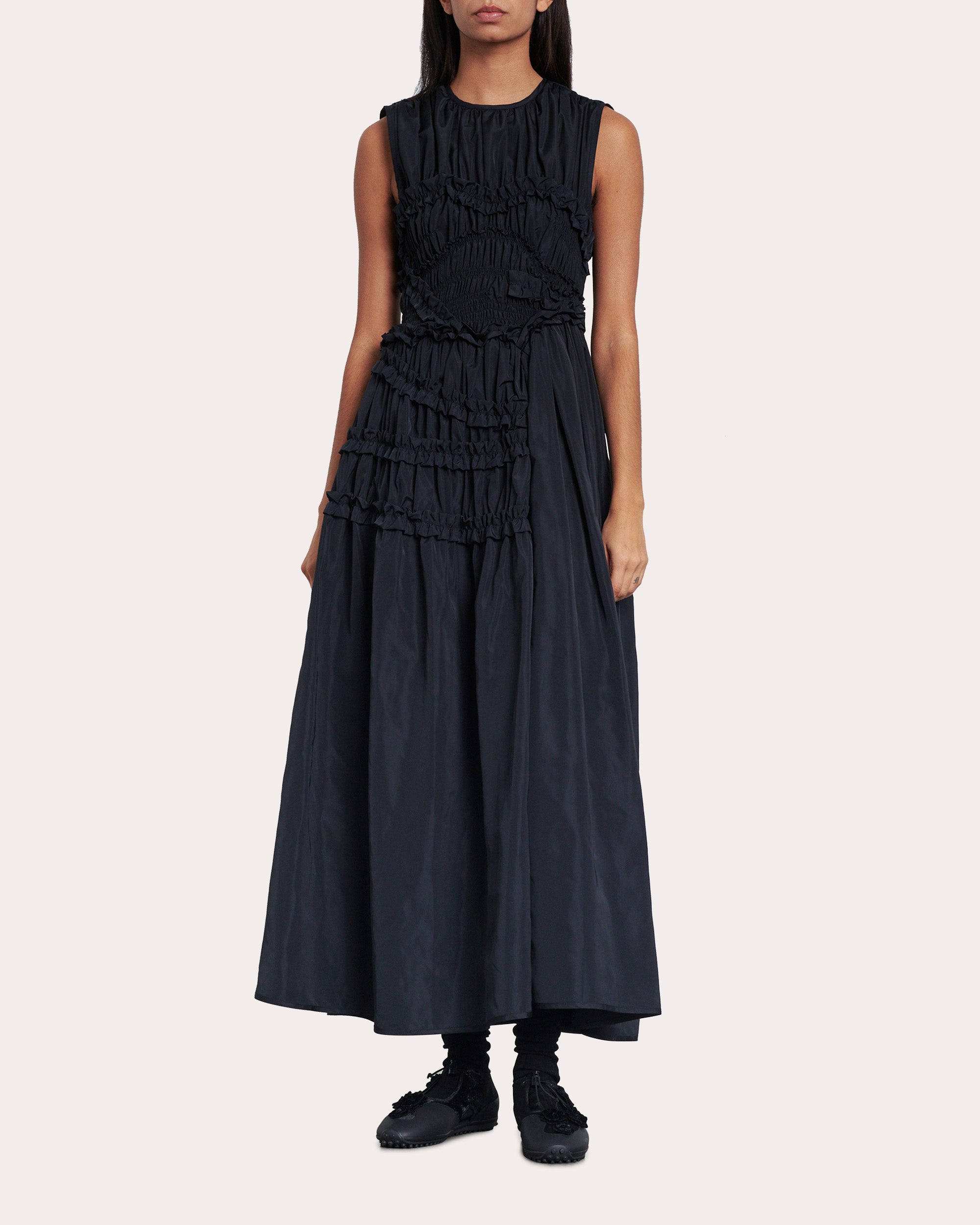 Utopia Smocked Faille Midi Dress