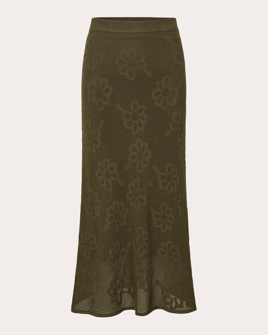 Orchid Floral-Jacquard Mesh Midi Skirt