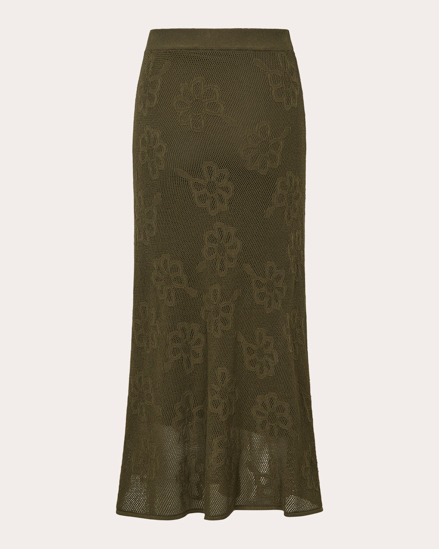 Orchid Floral-Jacquard Mesh Midi Skirt