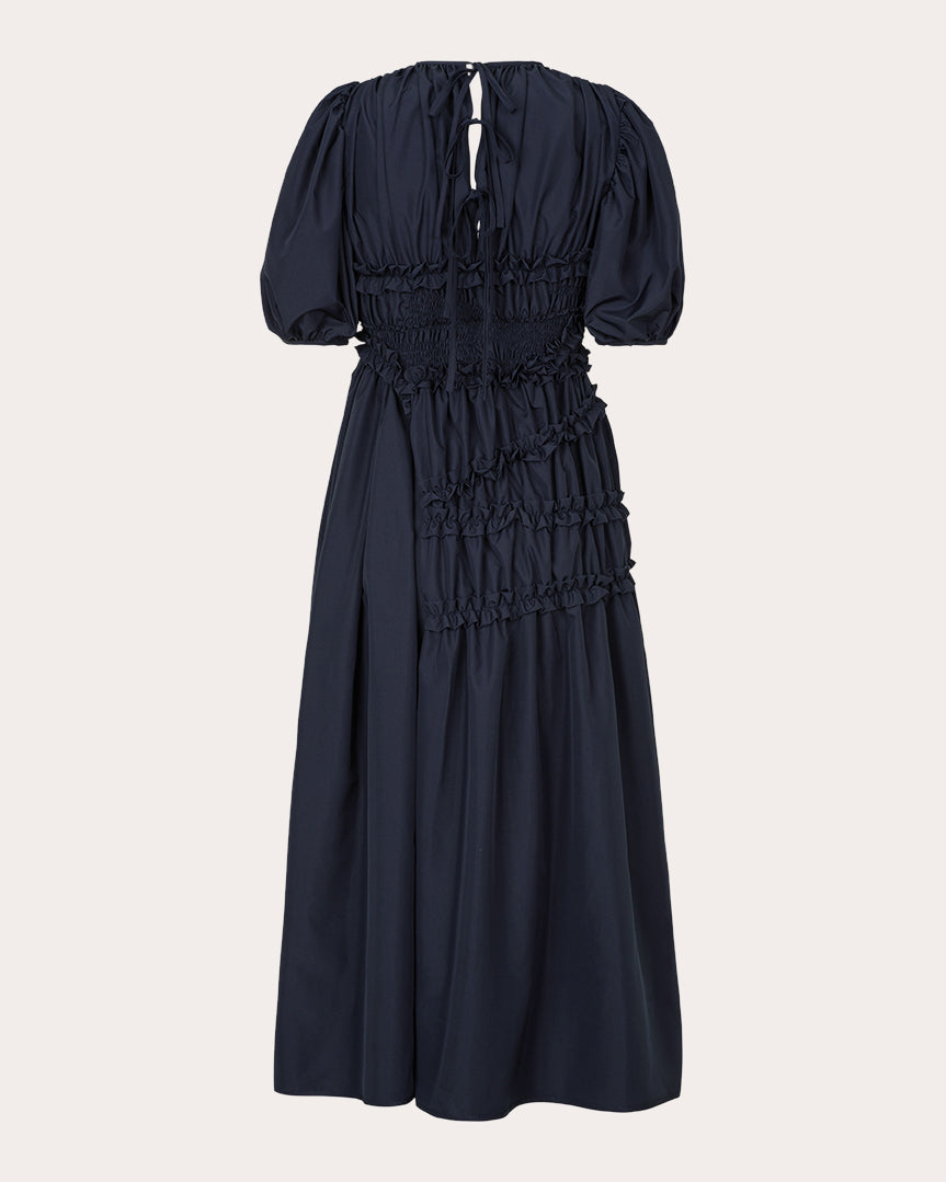 Omara Smocked Faille Midi Dress