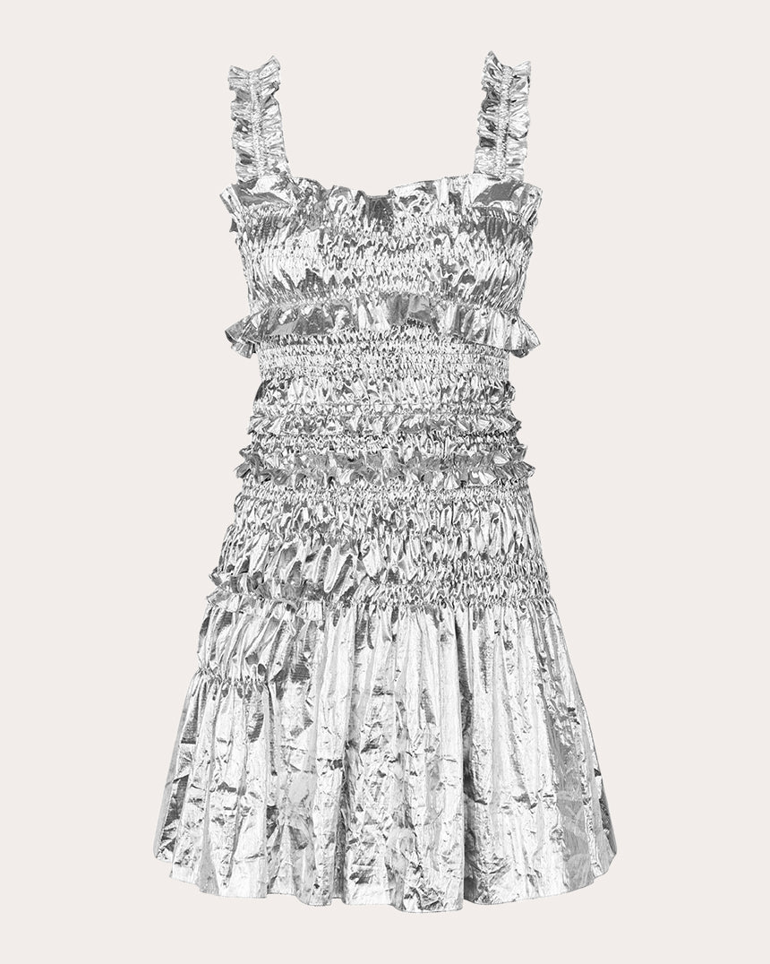 Oona Ruffled Metallic-Taffeta Mini Dress