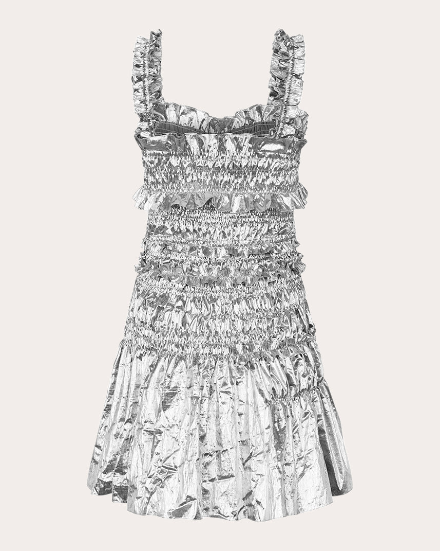 Oona Ruffled Metallic-Taffeta Mini Dress