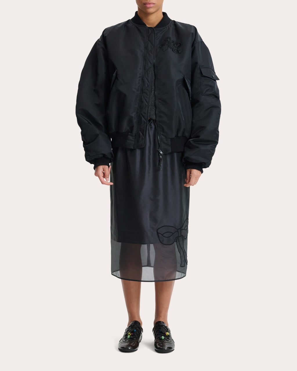 Feilan Technical Nylon Bow Bomber Jacket