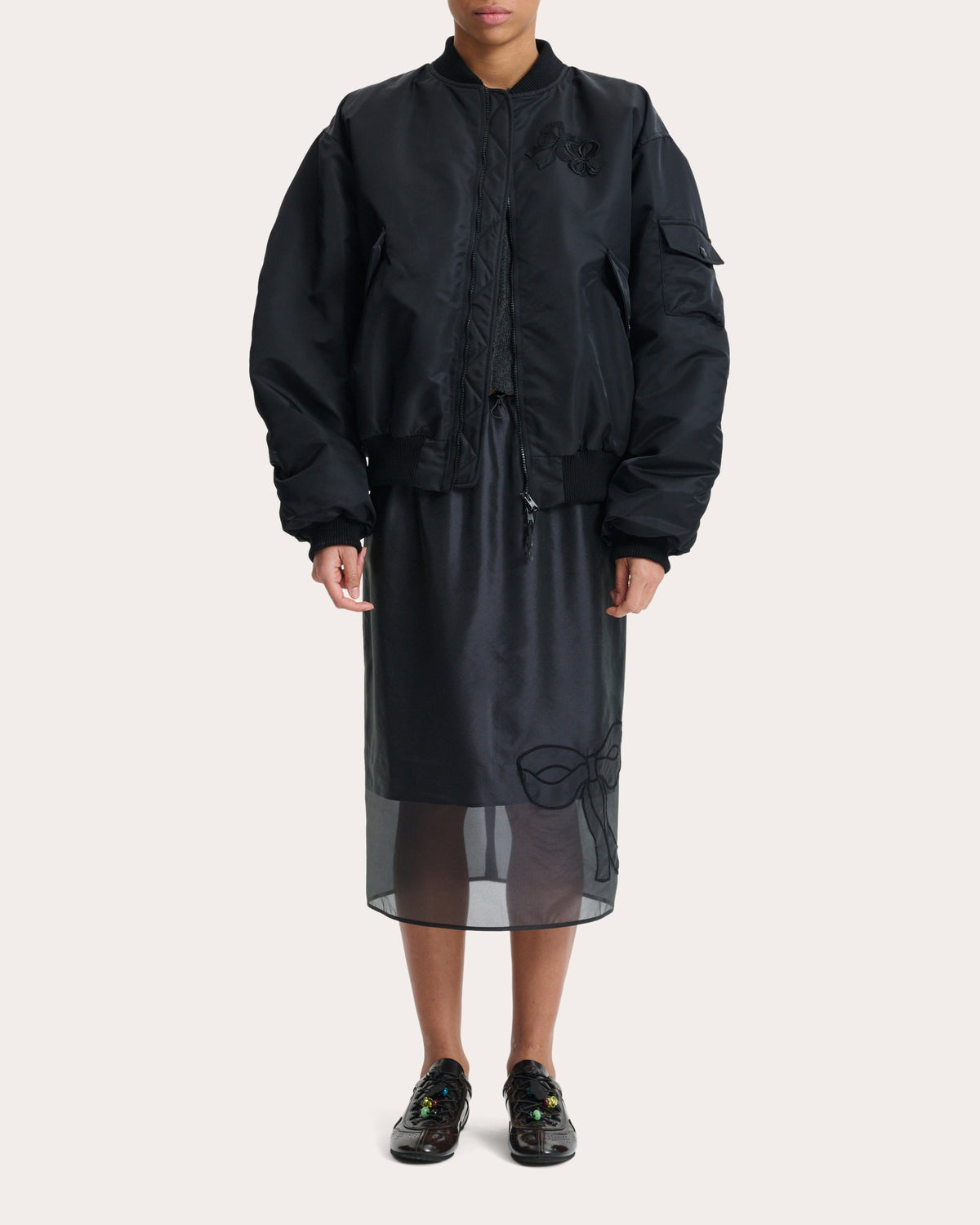 Feilan Technical Nylon Bow Bomber Jacket